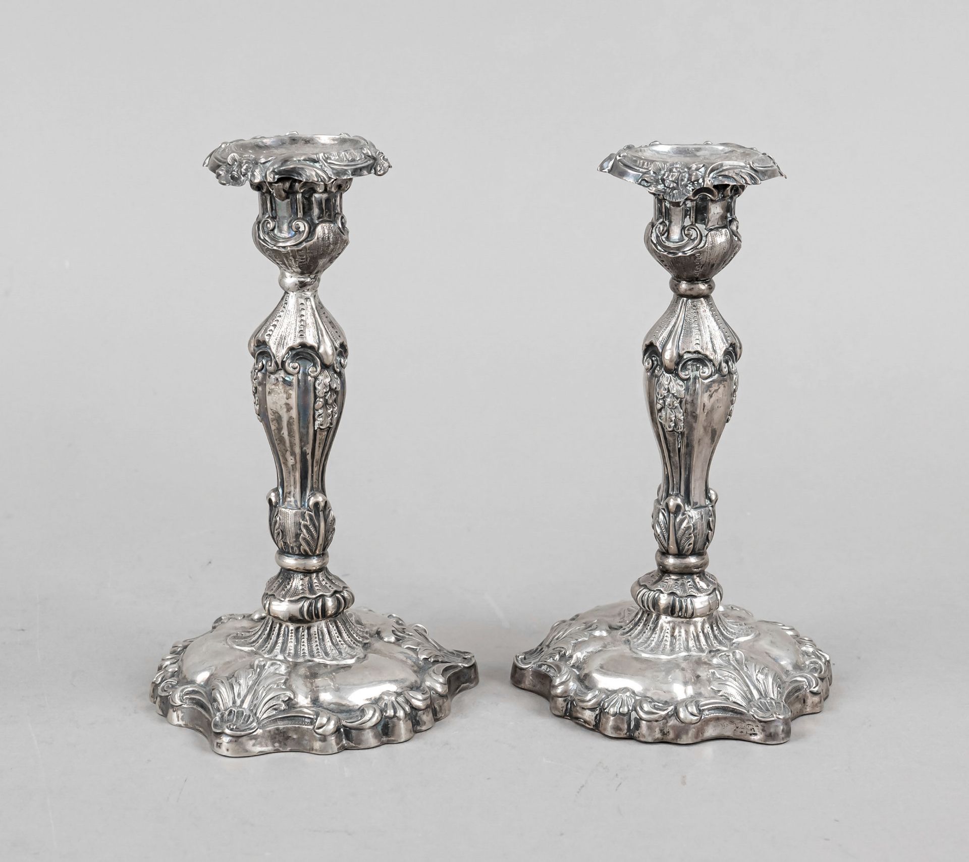 Pair of candlesticks, Sweden, 1869, maker's mark CH, silver 830/000, matching curved and filled