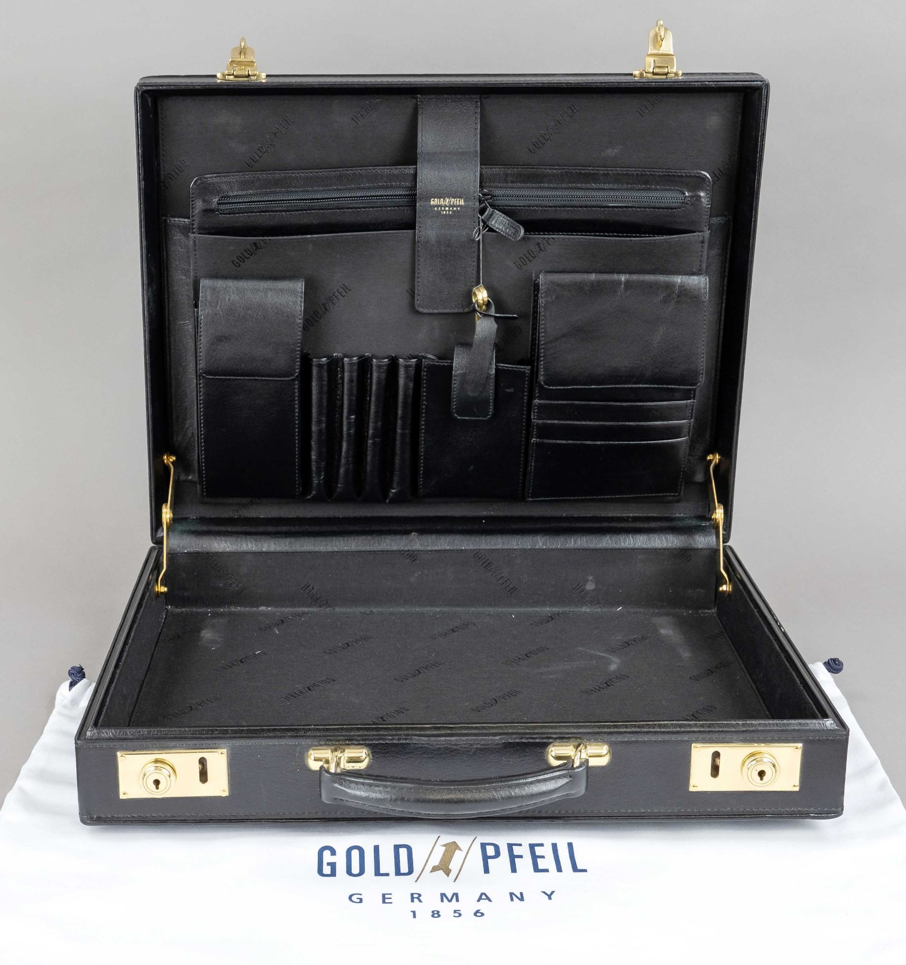 Goldpfeil, Vintage Briefcase, black leather, gold colored hardware and fittings, short central carry - Image 2 of 2