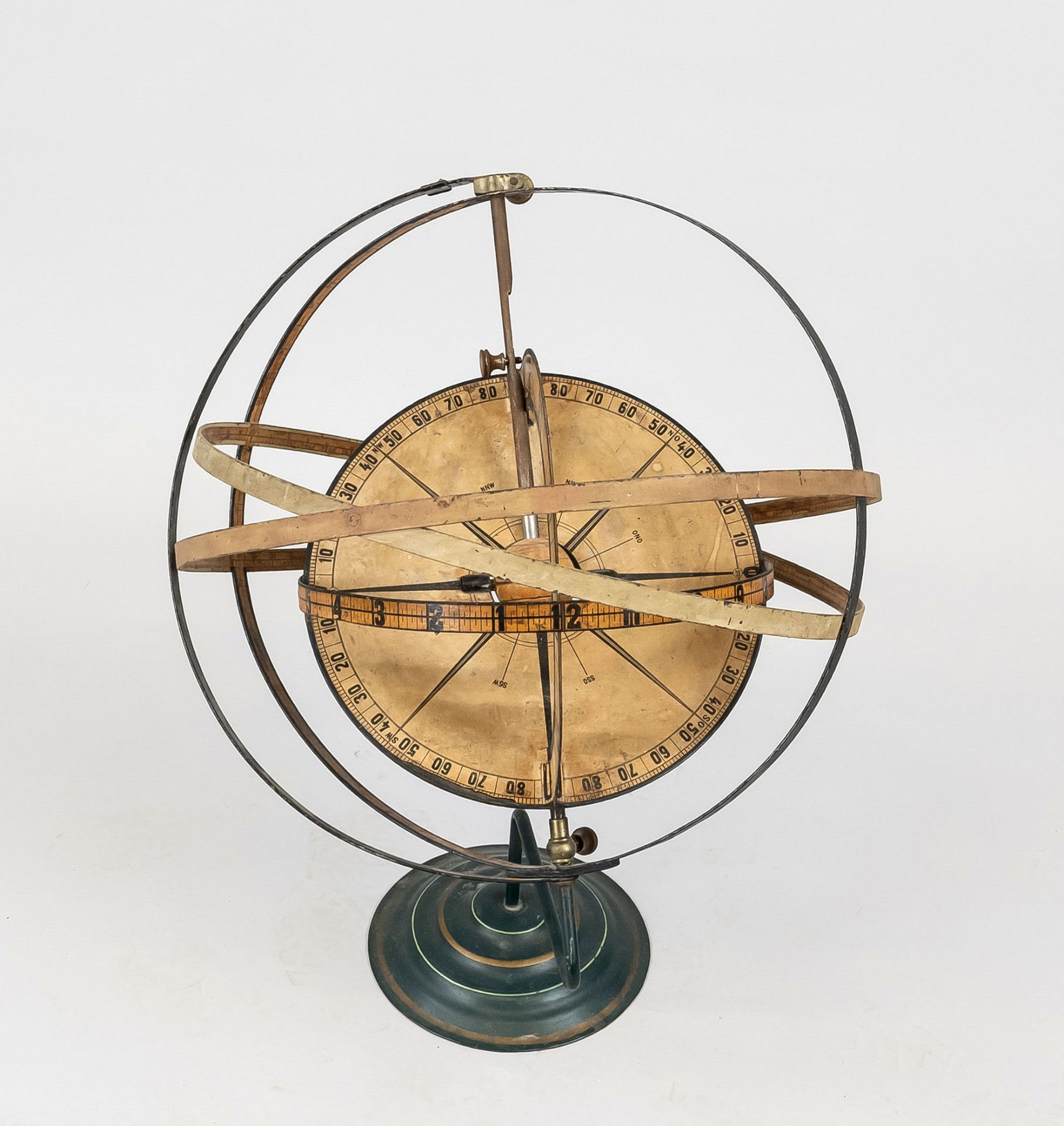 Armillary sphere/spherical astrolabe, probably end of 19th century, iron, polychrome painted and