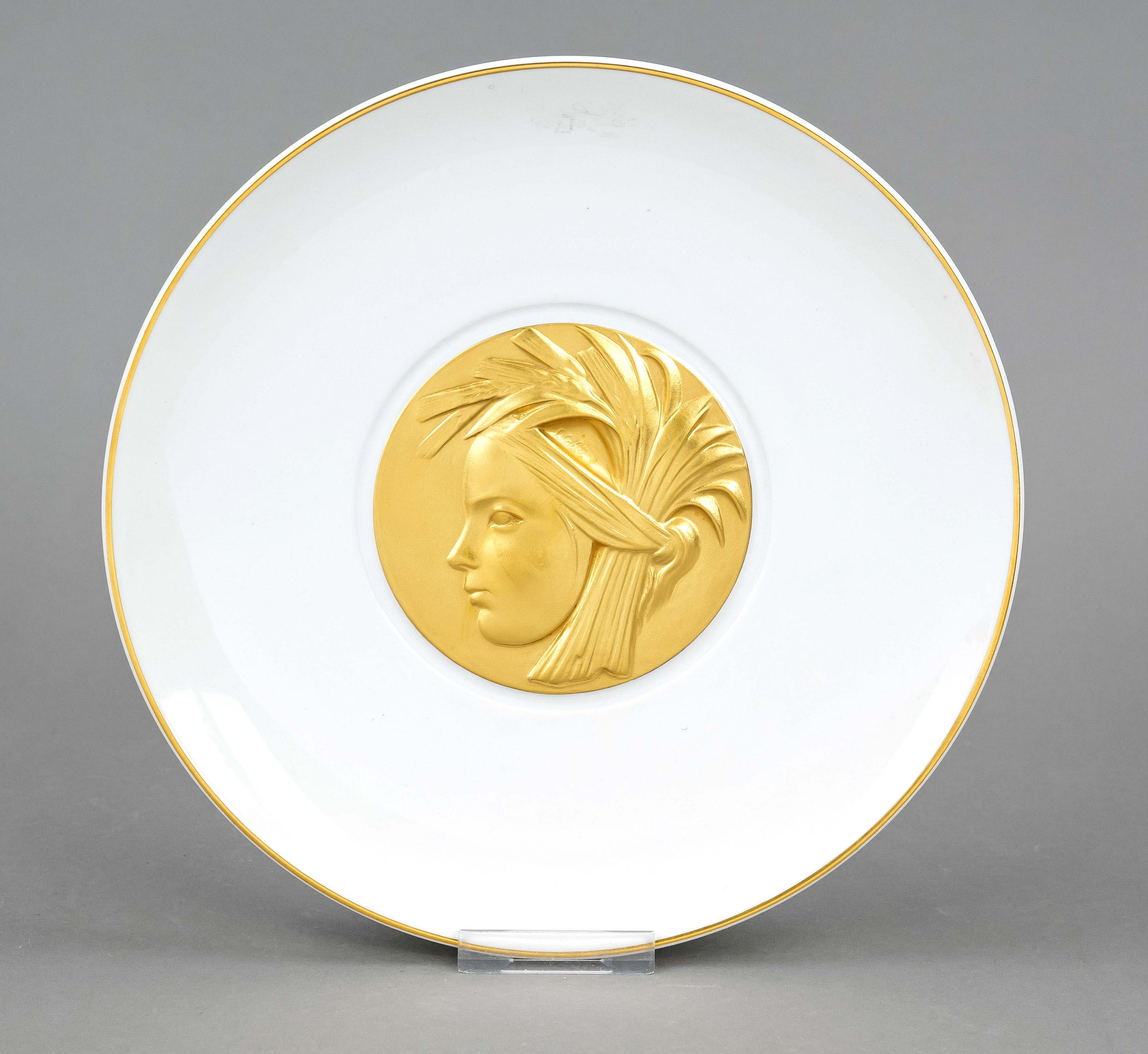 Wall plate with woman's head, KPM Berlin, mark 1962-1992, 1st choice, green imperial orb mark,