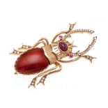 ''Stag beetle'' enamel ruby brooch RG 585/000 (Russian 56 hallmarked), with red-brown translucent