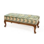 Bench in baroque style, 20th century, solid oak, carved all around, 45 x 120 x 49 cm