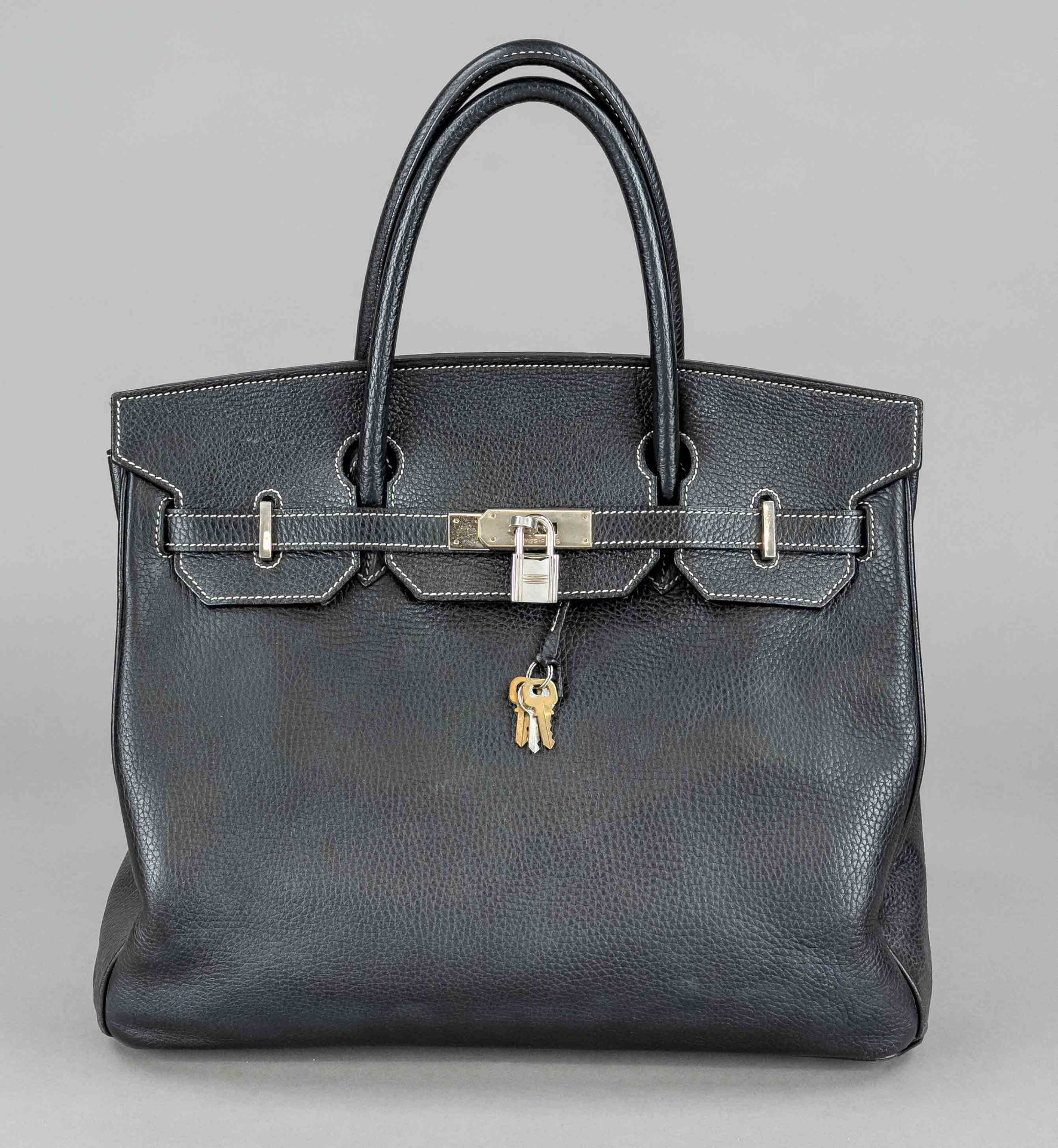 Hermes, Birkin Bag 35, black grained togo leather (baby calfskin) with white contrasting