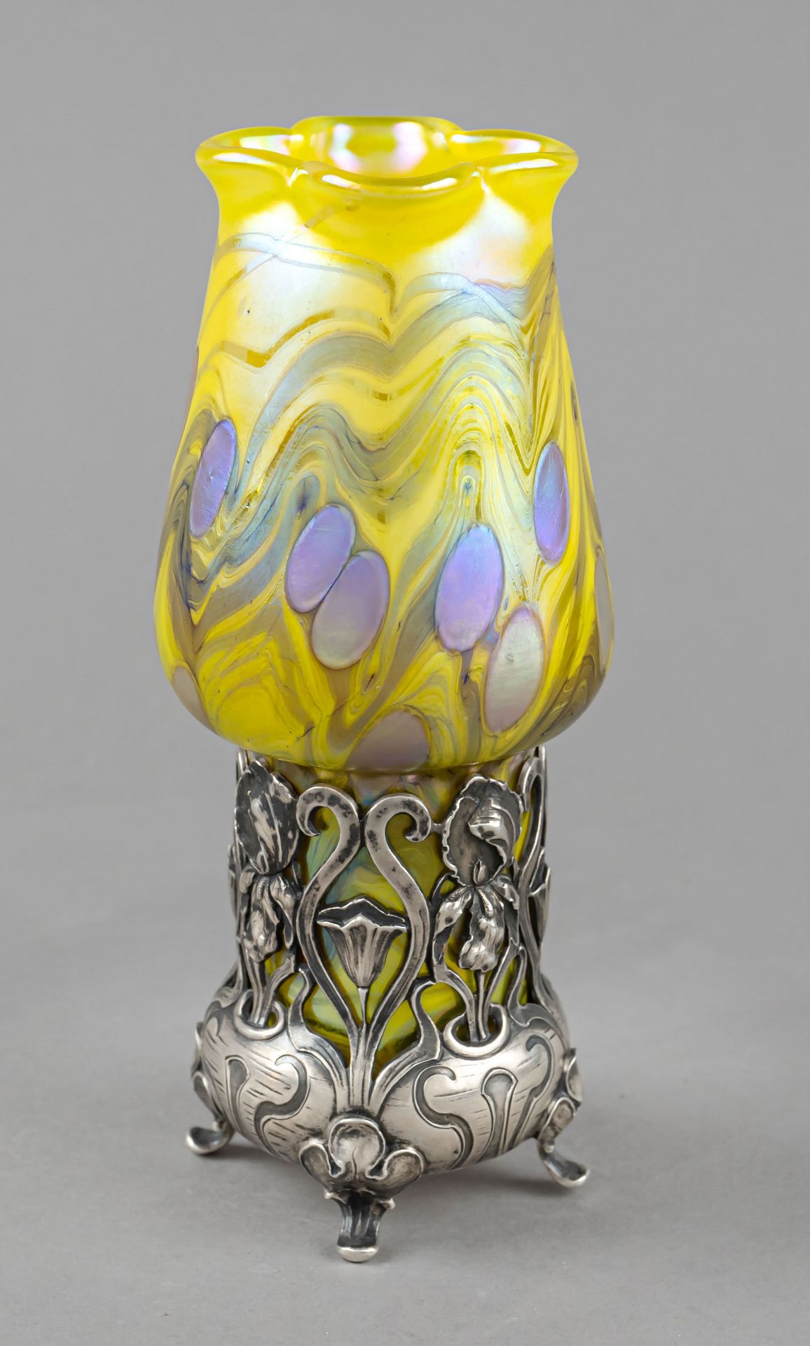 Art Nouveau vase with silver mounting, Austria circa 1900, maker's mark Victor Nuber, Vienna, silver