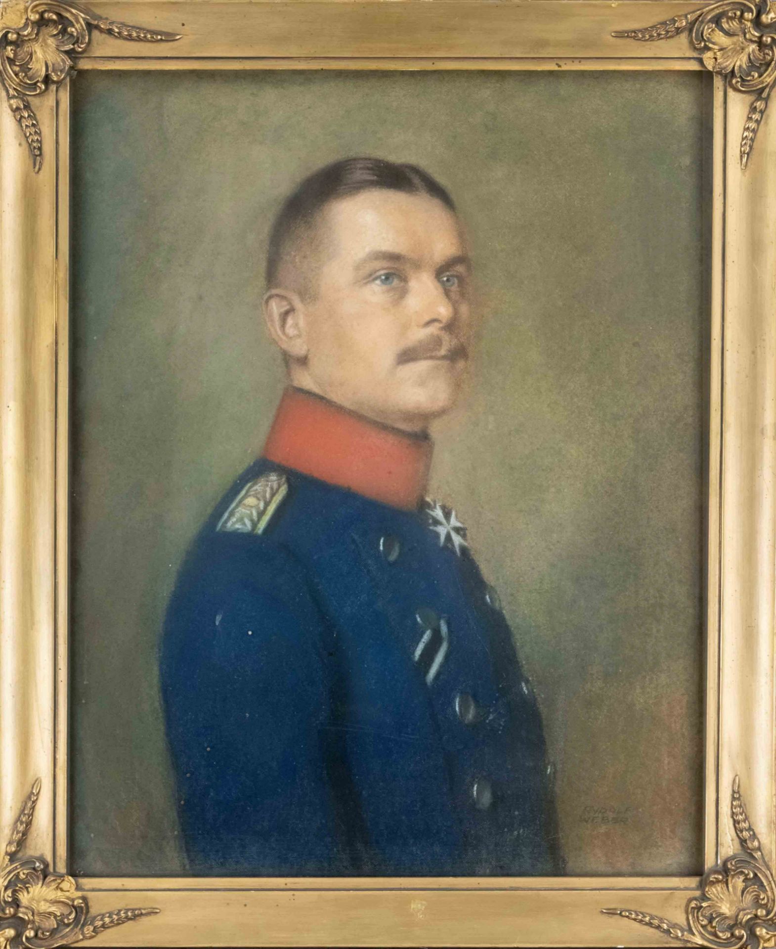 Rudolf Weber, portrait painter early 20th century, portrait of a soldier in red-blue uniform with