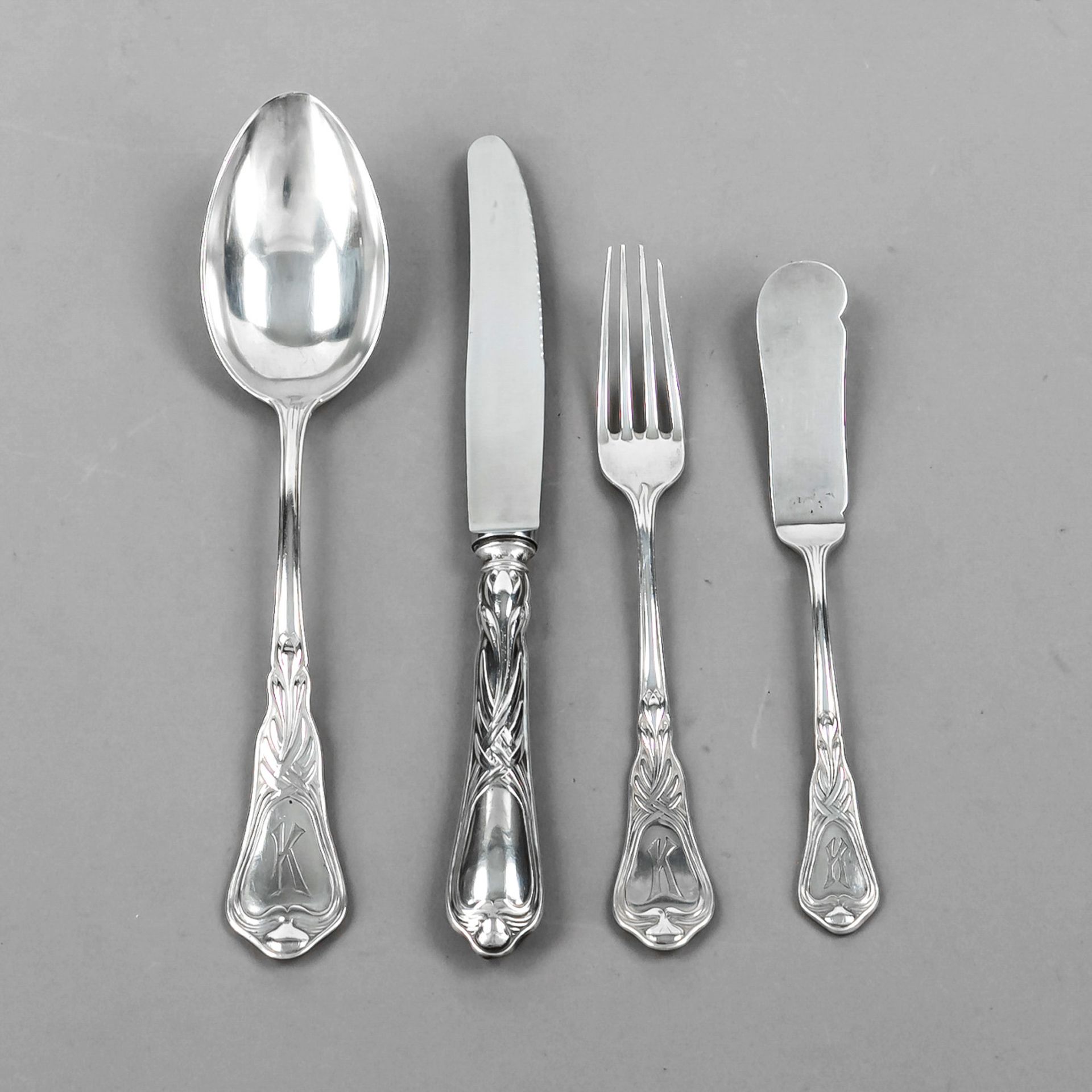 24 pieces Art Nouveau cutlery, German, designed by Heinrich Vogeler (1872-1942) around 1902, 20th