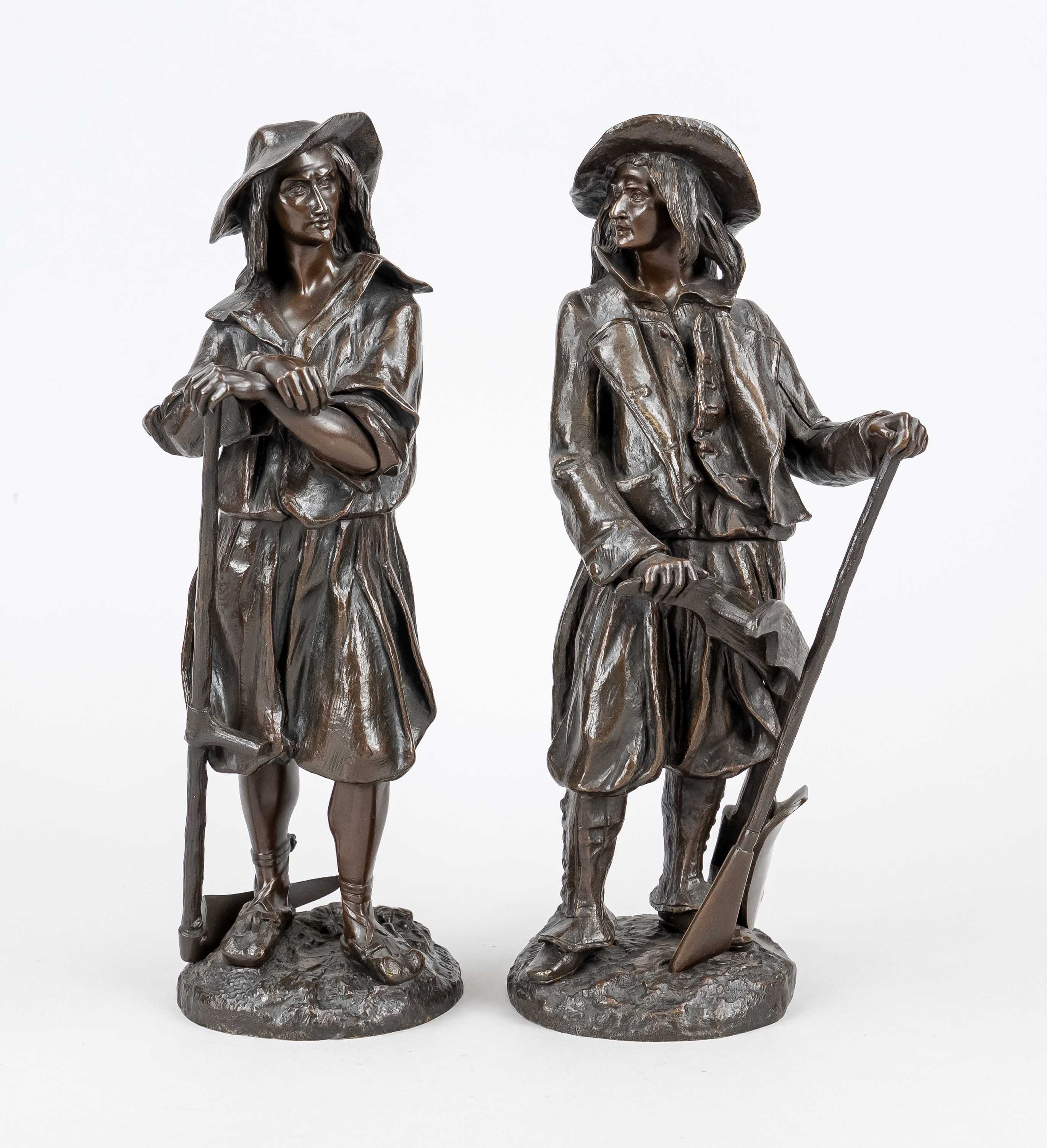 Emile Victor Blavier, French sculptor of the 19th c., pair of statuettes of young peasants in