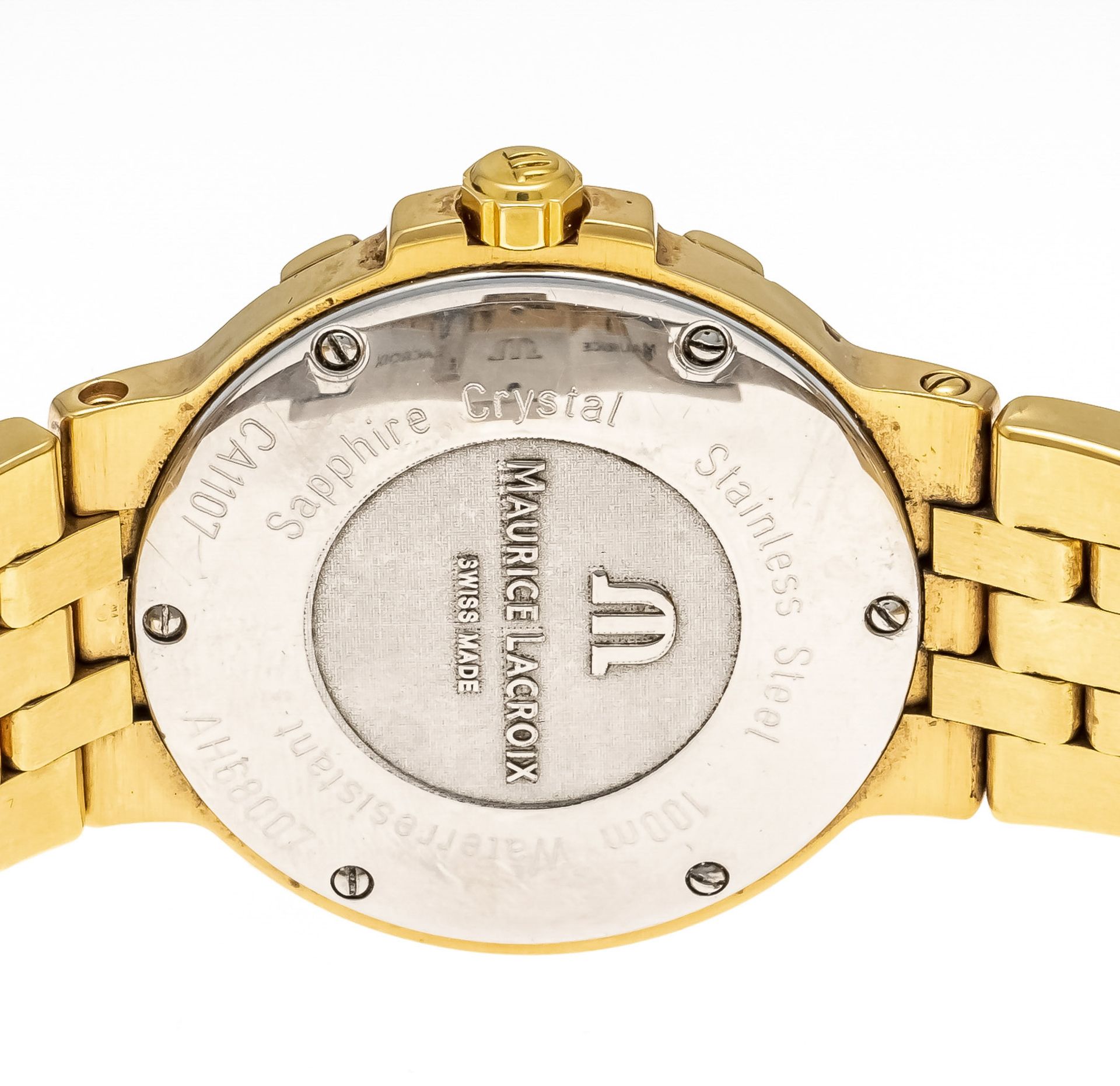 Maurice Lacroix men's quartz watch, ref. CA1107, gold plated case and bracelet, silverf. Dial with - Image 2 of 3