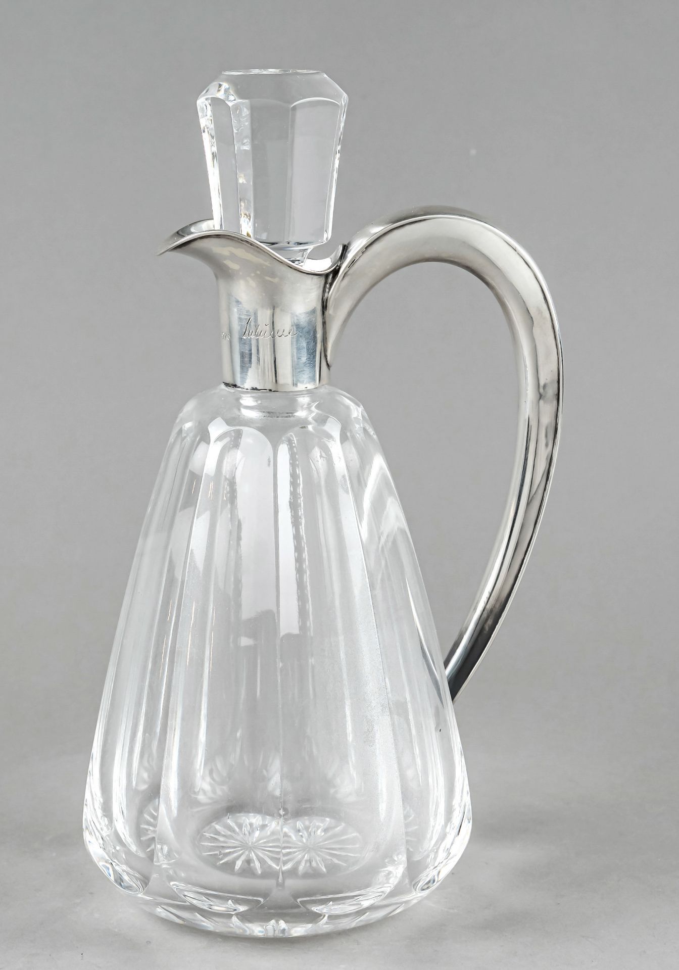 Handle carafe with silver mounting, German, 2nd half of 20th century, MZ, silver 835/000, engraved