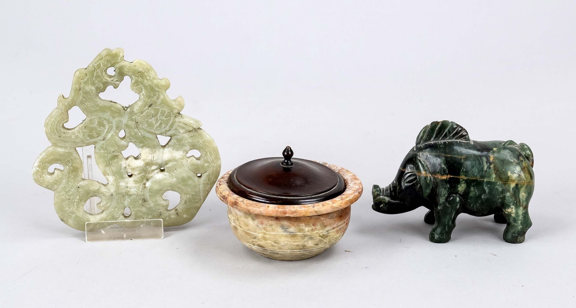 Bird dragon disc, wild boar and serpentine bowl, Qing dynasty(1644-1911), jade and serpentine carved