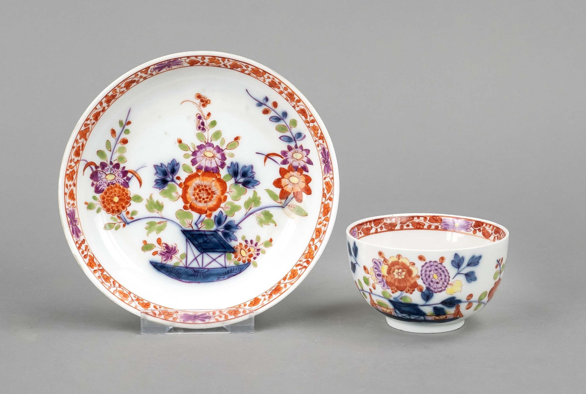 Cup with a saucer, Meissen, 19th century, 1st choice, half-round shape with an ear handle,