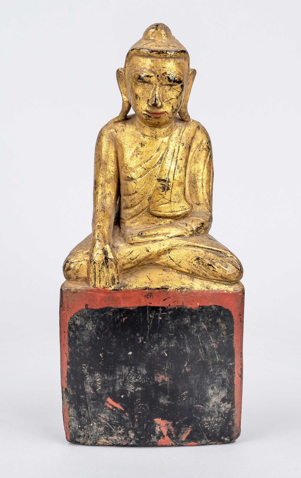 Buddha of the Burmese, Myanmar, 19th century, wood with gold-red and black lacquer, Shakyamuni