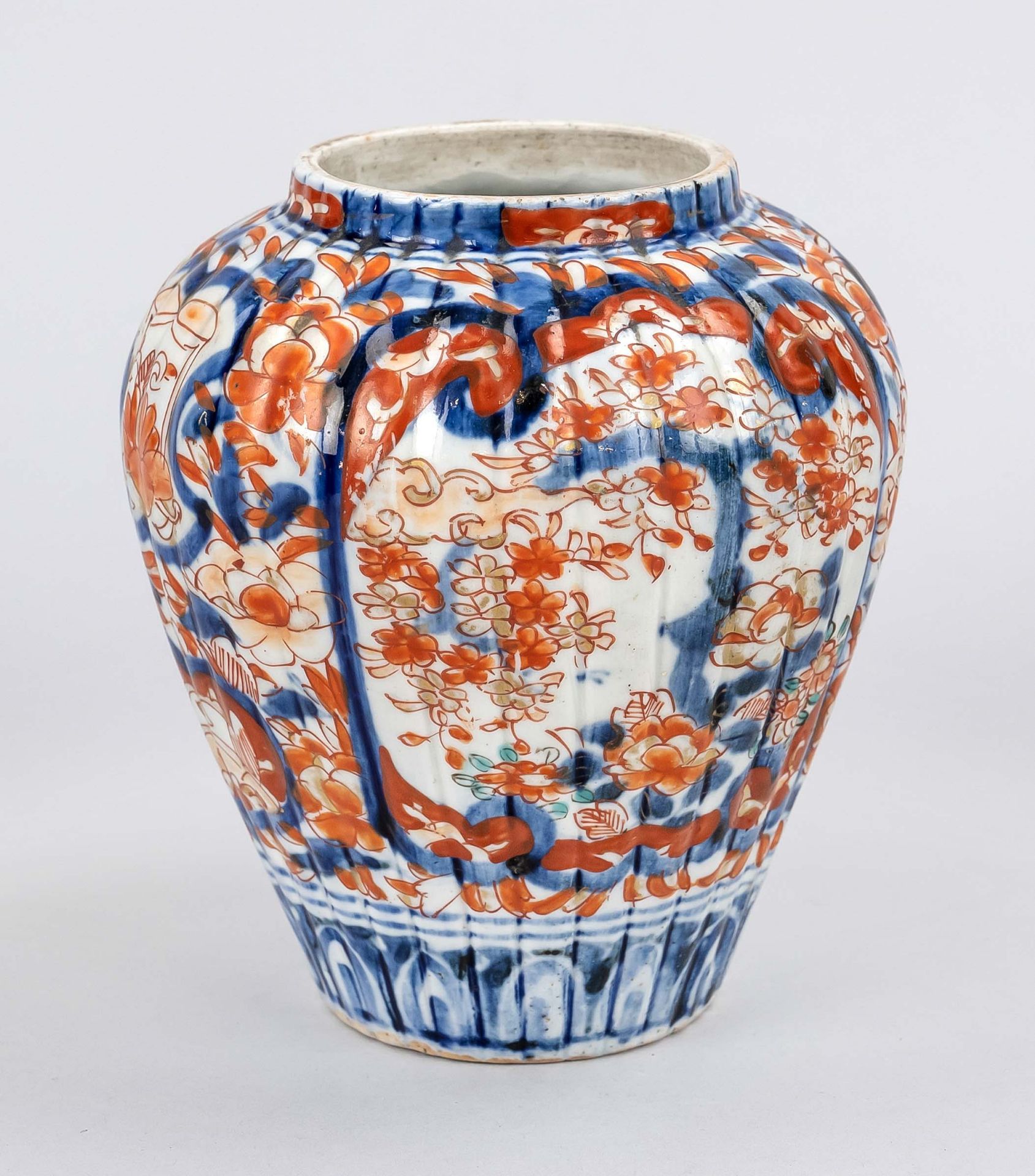 Gerippte Imari-Blumenvase, Jap