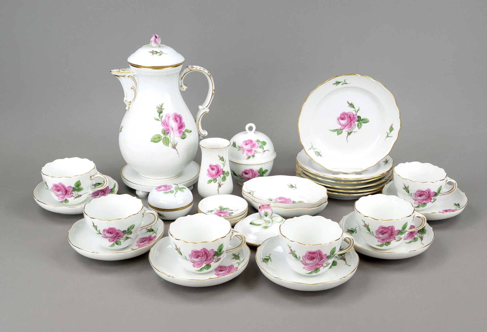 Coffee service for 6 persons, 28 pieces, Meissen, various marks 20th c., a.o. Pfeiffer period 1924-