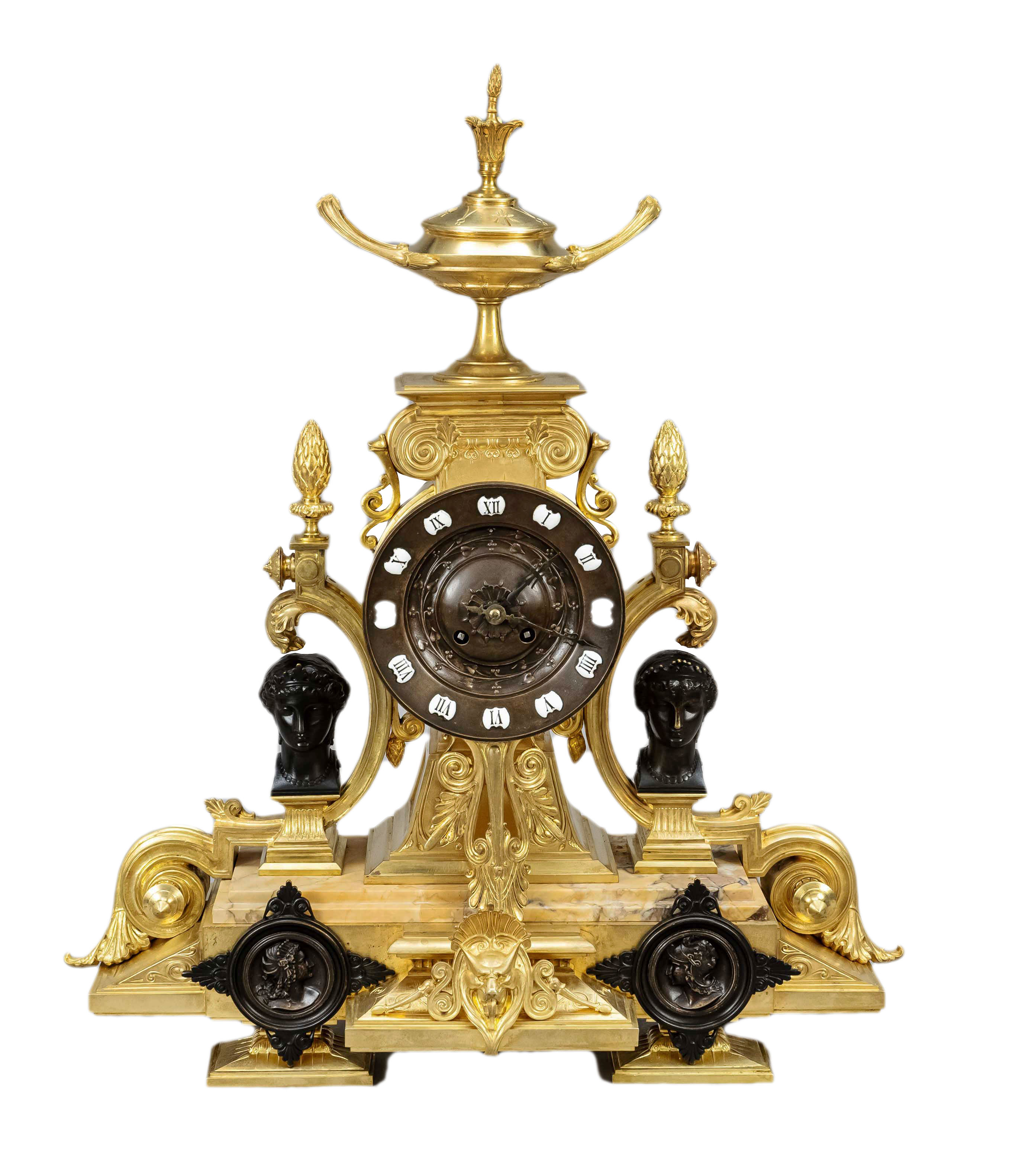 Large pendulum, 2nd half of the 19th century, beige marble and fire-gilded cast brass, with
