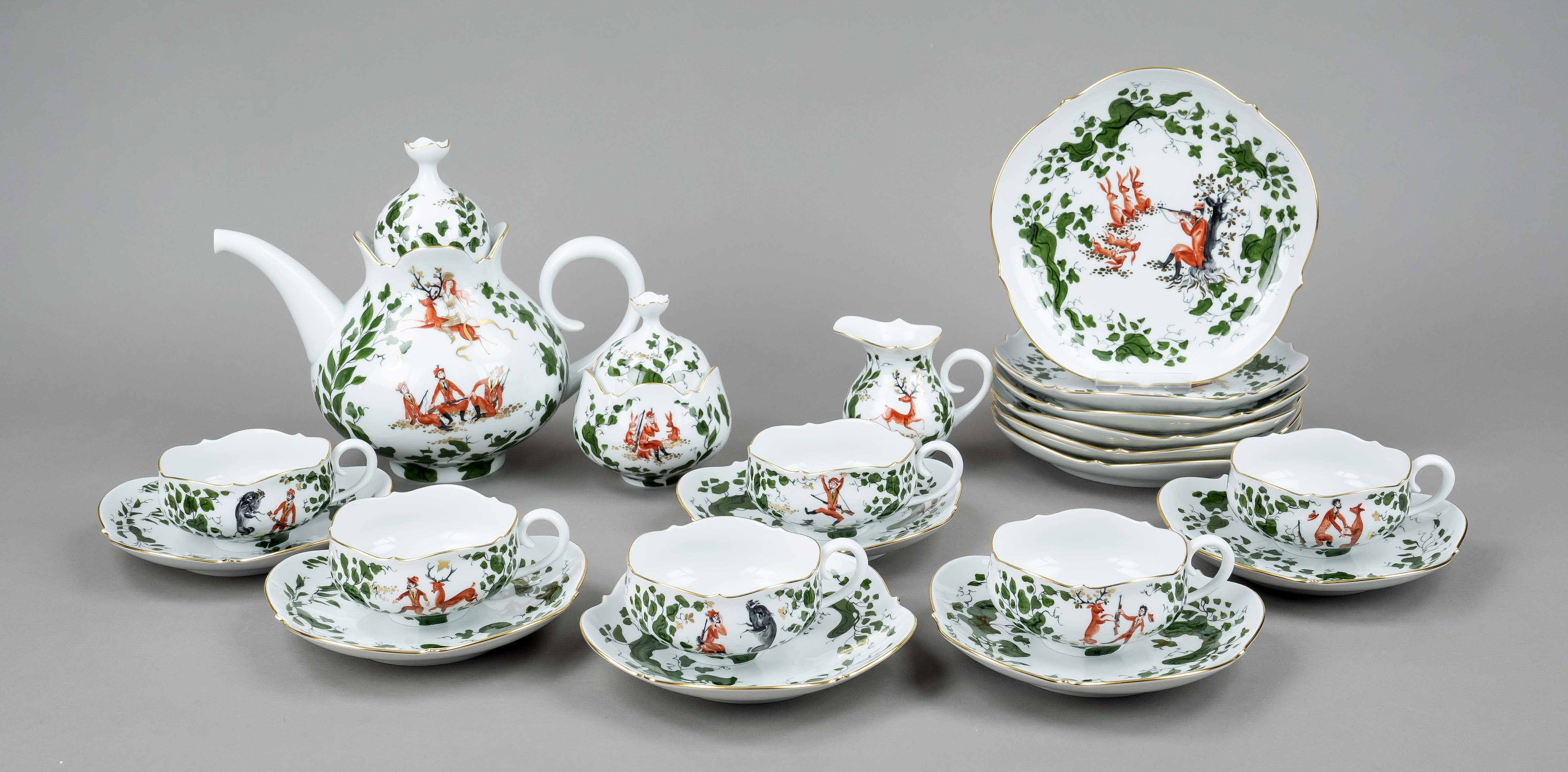 Tea set for 6 persons, 21 pieces, Meissen, end of 20th century, 1st choice, form Großer Ausschnitt