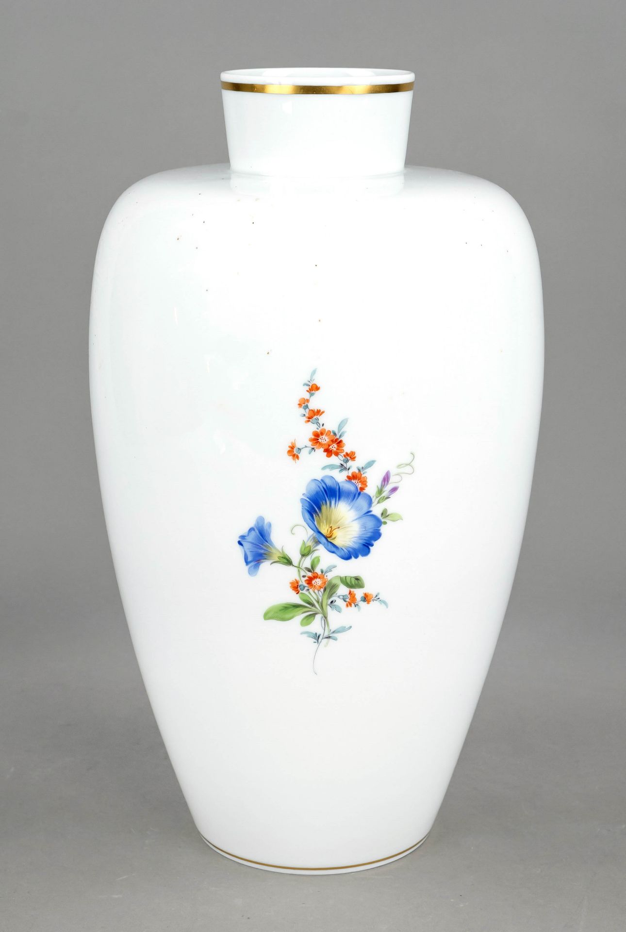 Large vase, Meissen, mark 1957-72, 1st choice, model no. E 139, baluster shape, polychrome floral - Image 2 of 2