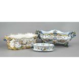 Three majolica jardiniere, 21st c., in the style of old Italian ceramics, different shapes and