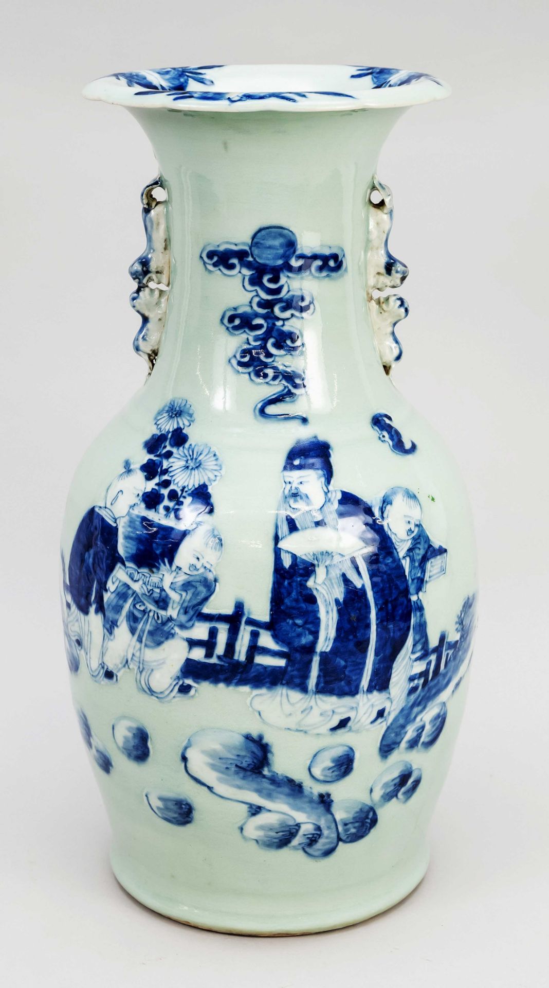 Large Hu vase celadon, China, Republic period(1912-1949), celadon glazed porcelain with cobalt