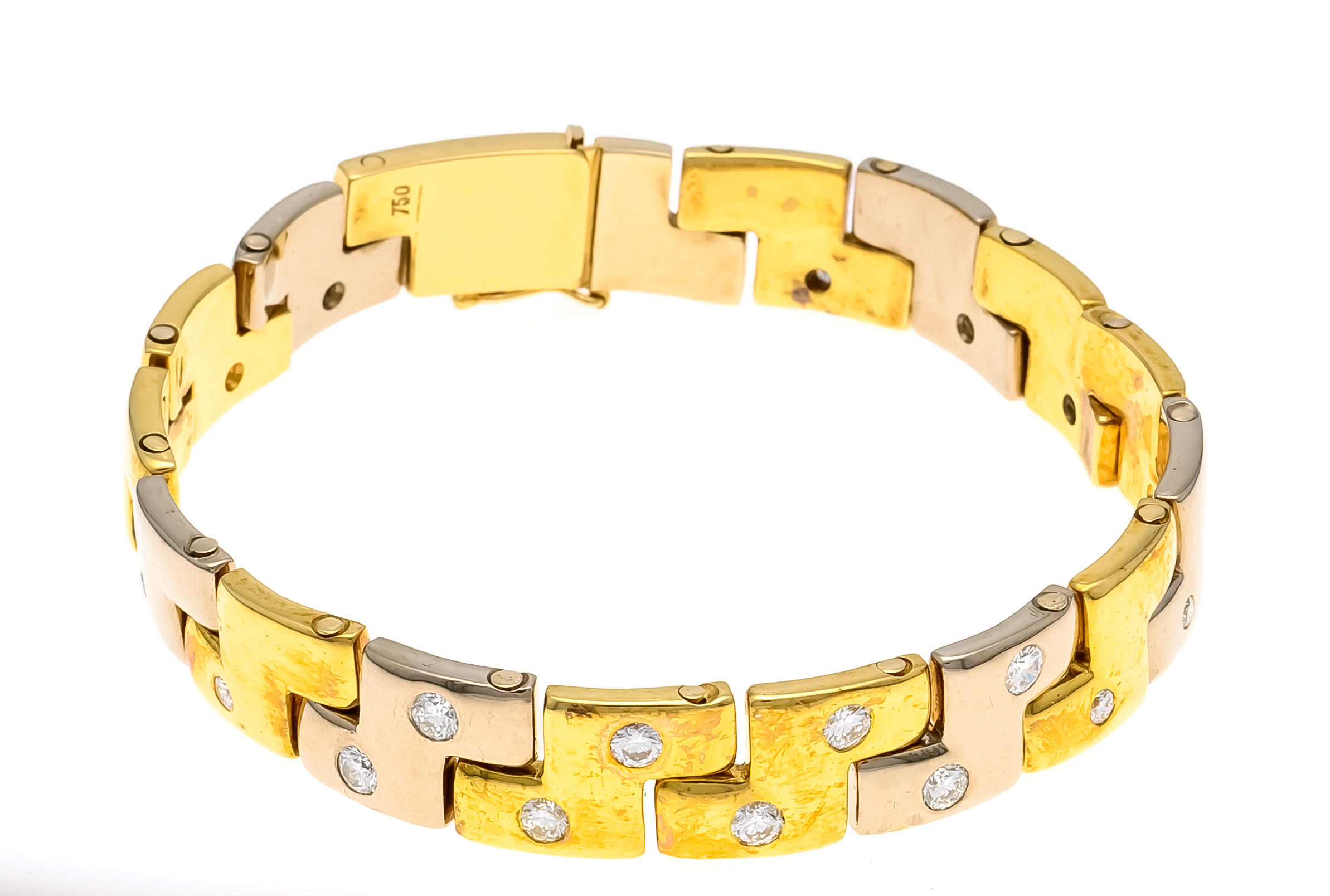 Brilliant-link bracelet GG/WG 750/000 w. 10 mm, with 20 brilliant-cut diamonds, add. 1.00 ct W/VS-