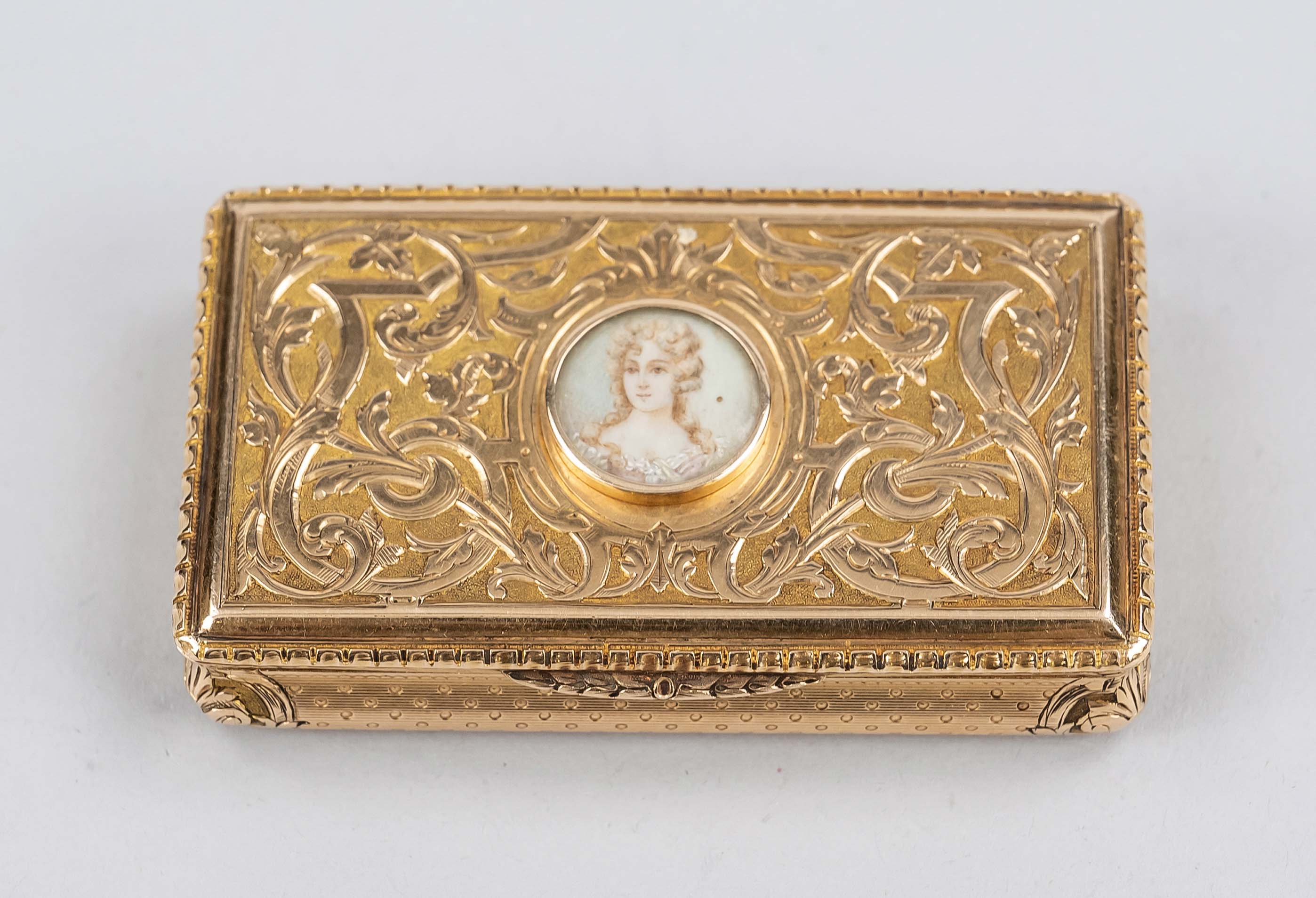 Rectangular lidded box, France, late 19th c., MZ indistinct, gold hallmarked (French export mark),