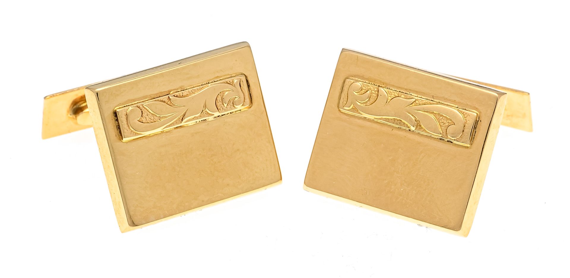 Pair of cufflinks GG 585/000 with ornamental embossing, 19 x 16 mm, uninterpreted master hallmark,