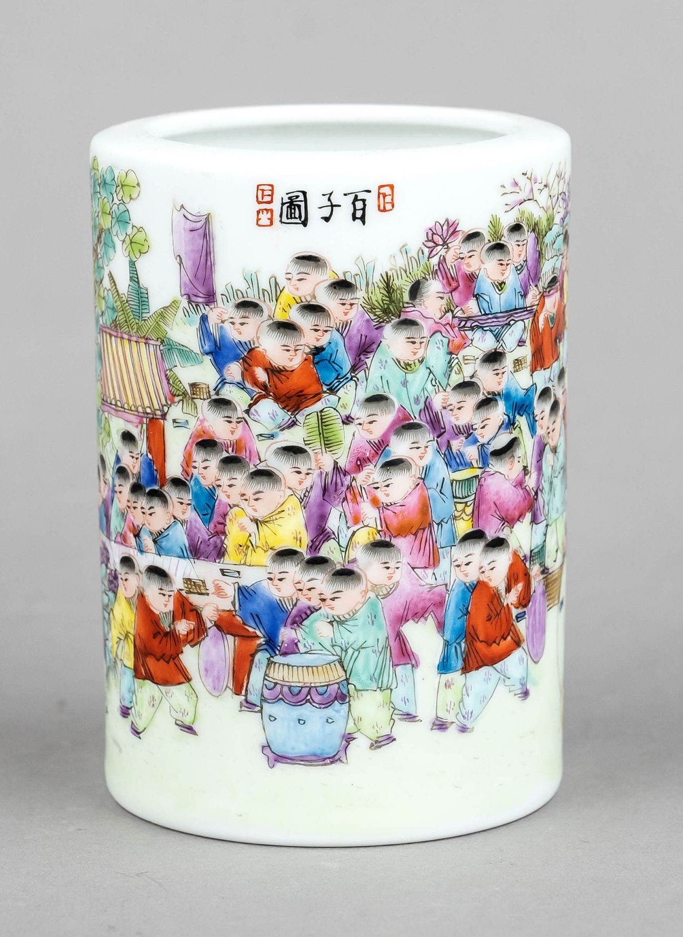 Brush cup(bitong) 100 children, China, probably Qing Guangxu period(1875-1908), paper light