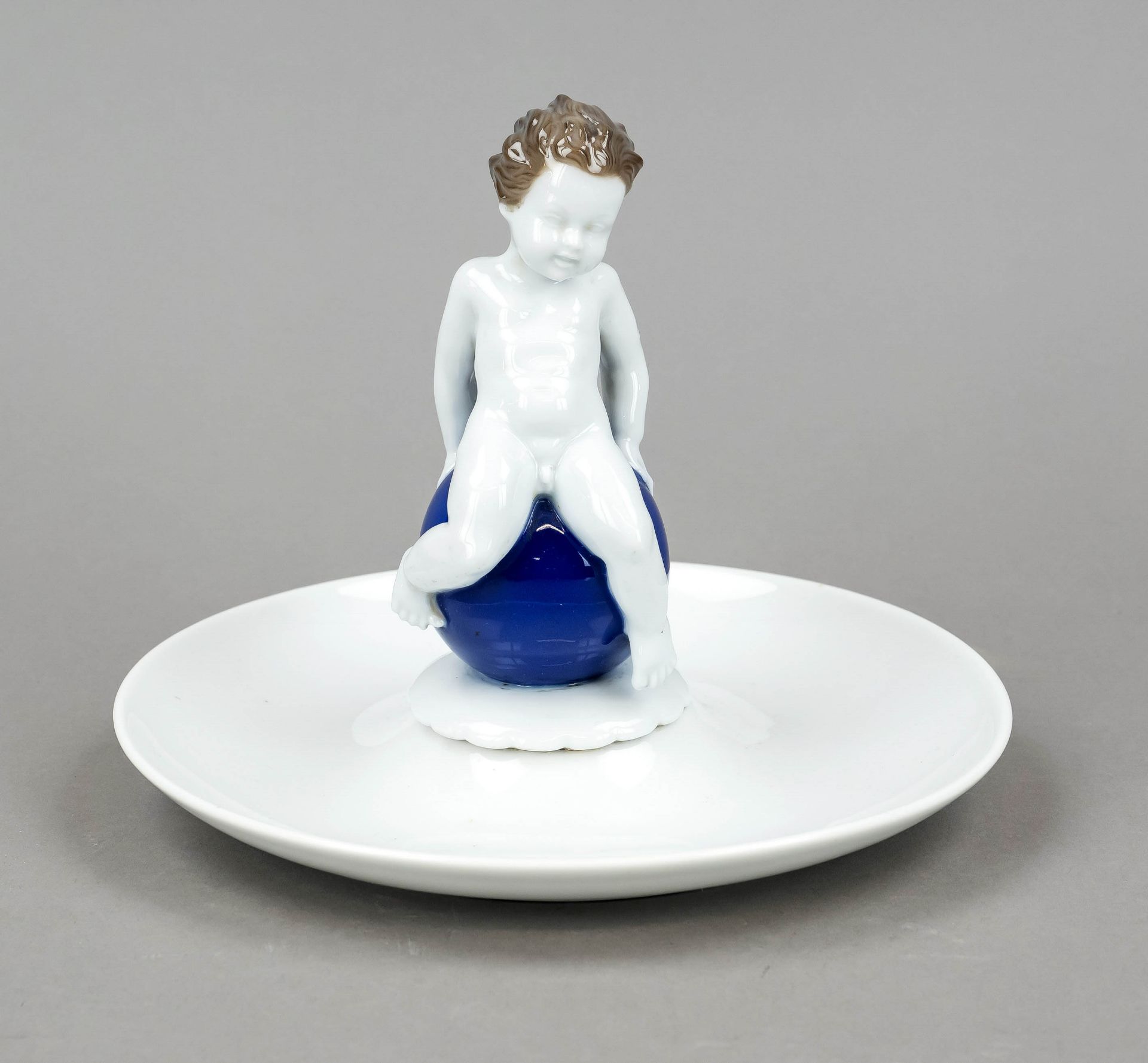 Bowl with figure, Rosenthal, Selb, 1932, putto balancing on the celestial sphere, design F. Nagy