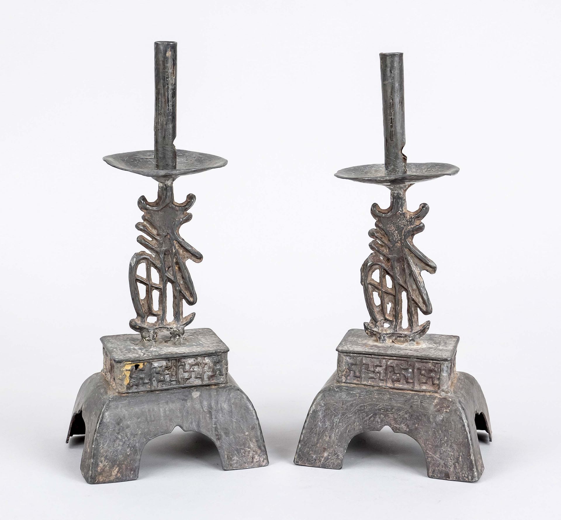 Pair of very rare Buddhist altar candlesticks Candlesticks, Japan, Edo period(1603-1868), 17th/