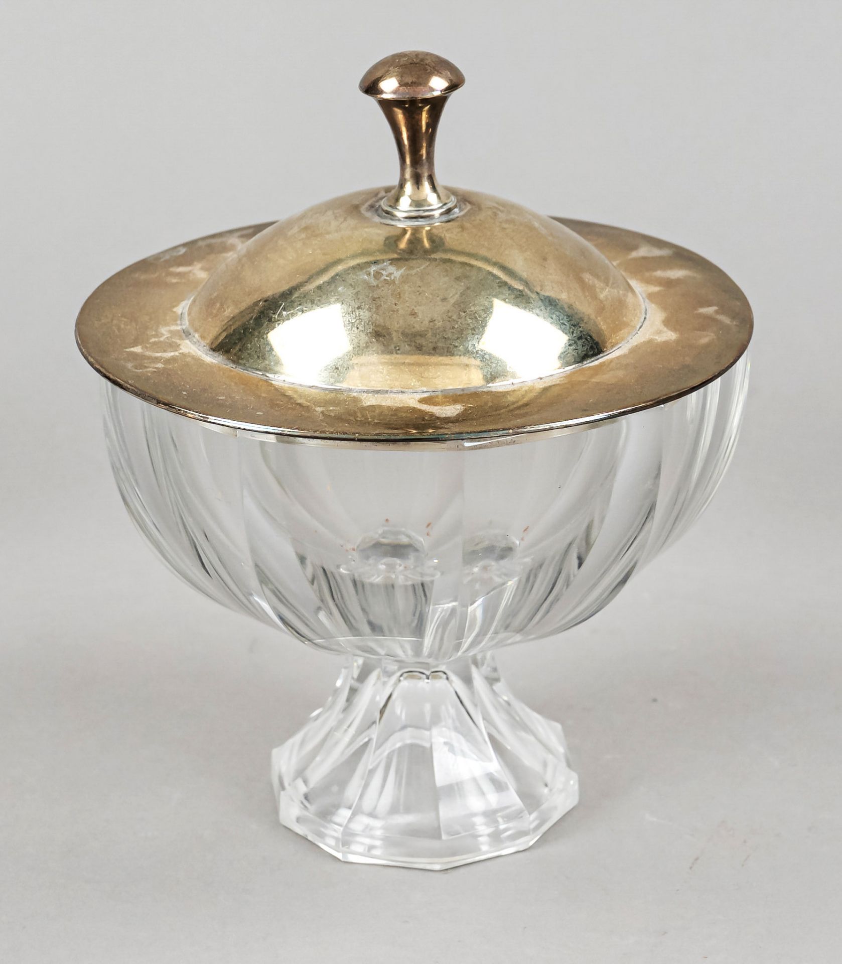 Round bonbonnière with silver lid, German, 20th century, maker's mark; Hermann Behrnd, Dresden,