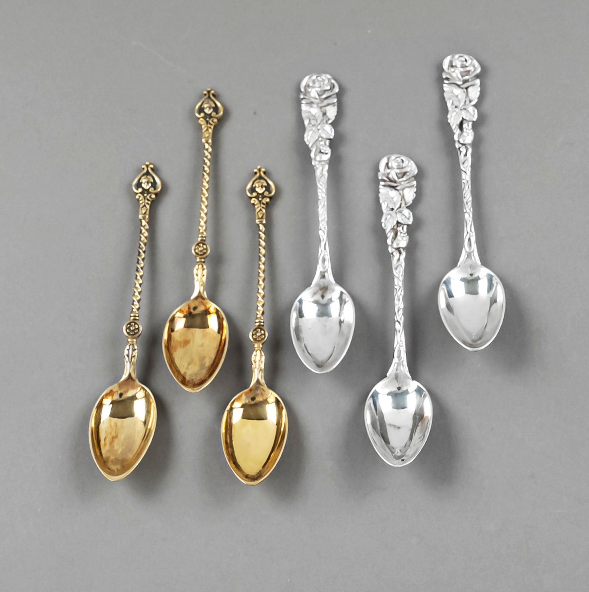 19 mocha spoons, 16x German, 20th c., maker's mark 12x Bruckmann & Söhne Heilbronn, silver 800/