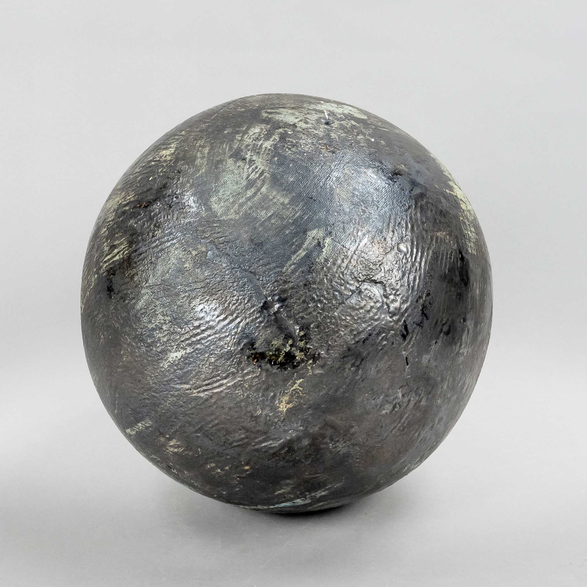 Large sphere, ceramics, 21st c., artist's design, textured glaze in dark colors, Ø 28 cm
