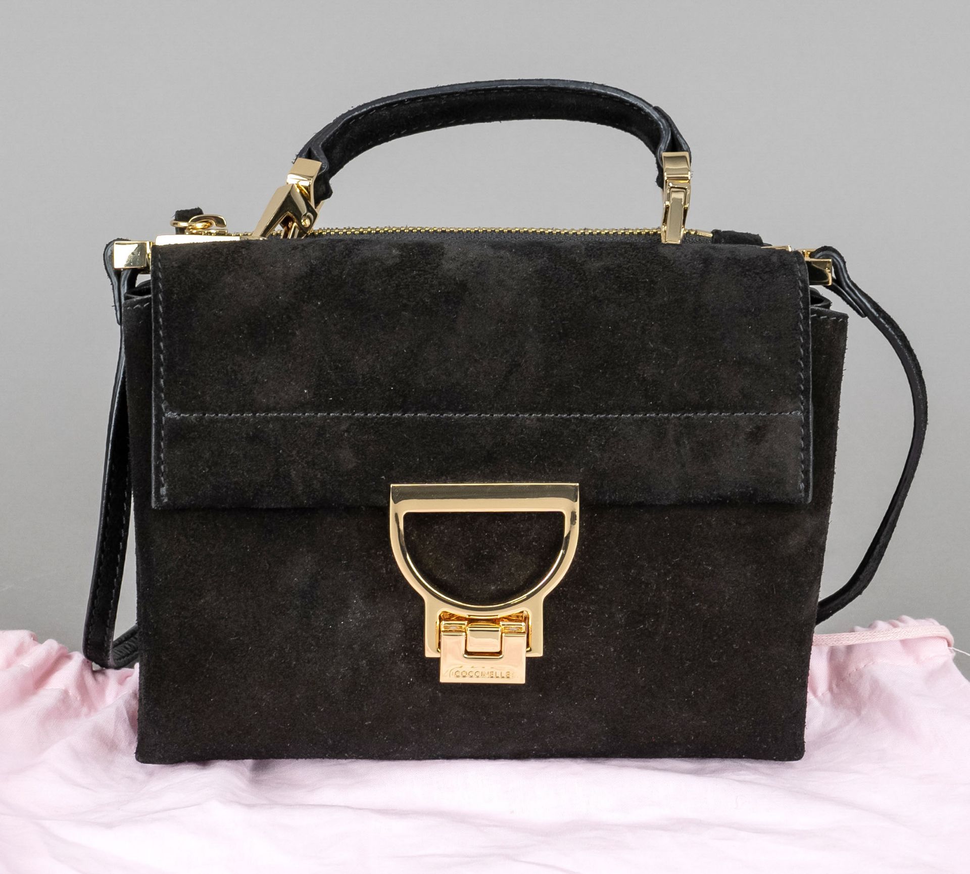 Coccinelle, Small Suede Shoulder Bag, black suede, gold-tone hardware, short detachable center