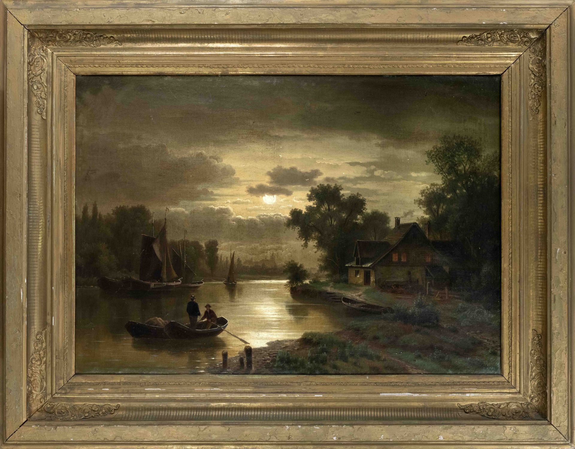 L. Schmitz, South German painter 2nd half 19th century, large river landscape with figure staffage