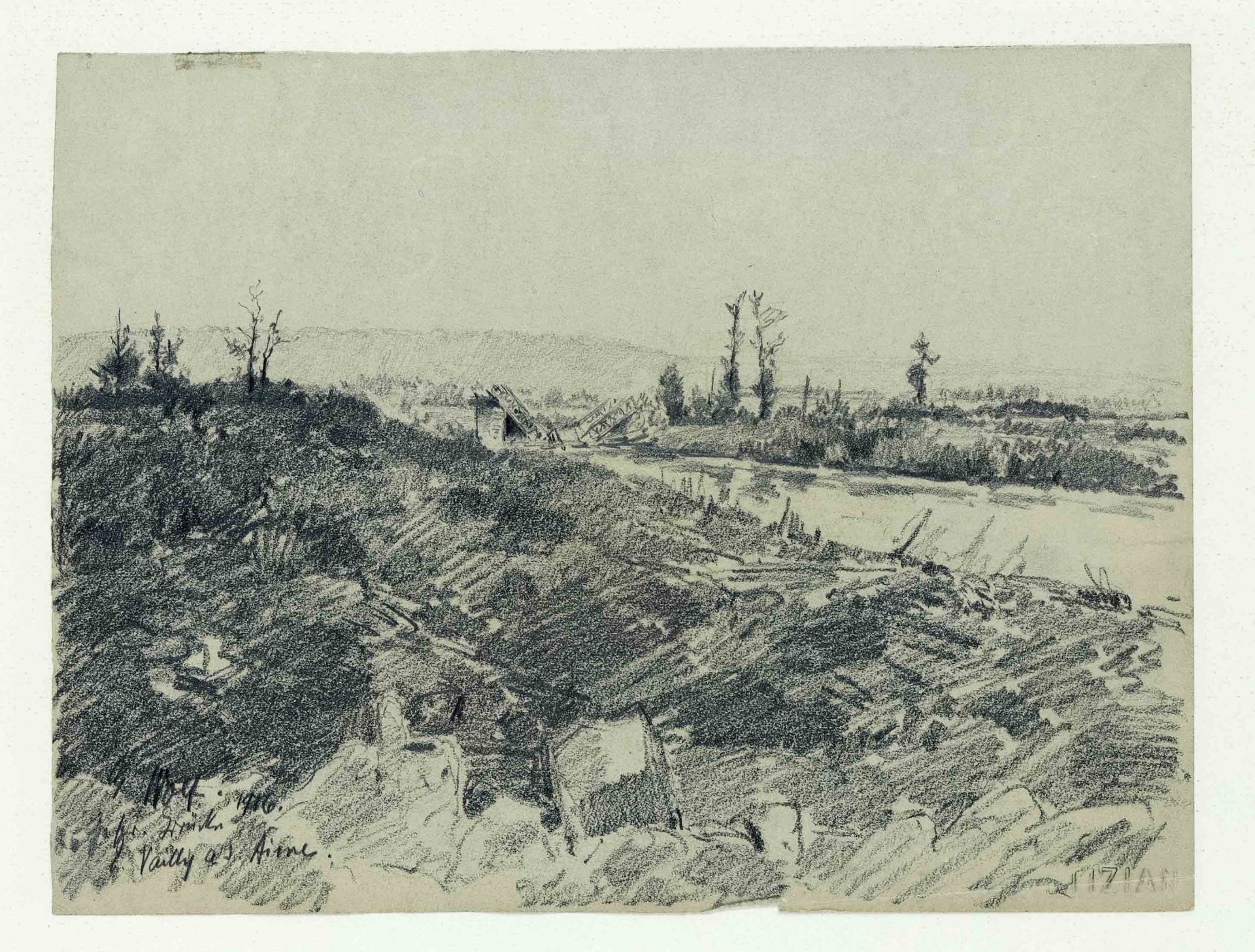 Georg Wolf (1882-1962), Düsseldorf painter. Bundle of 4 drawings from the time of the 1st World War.