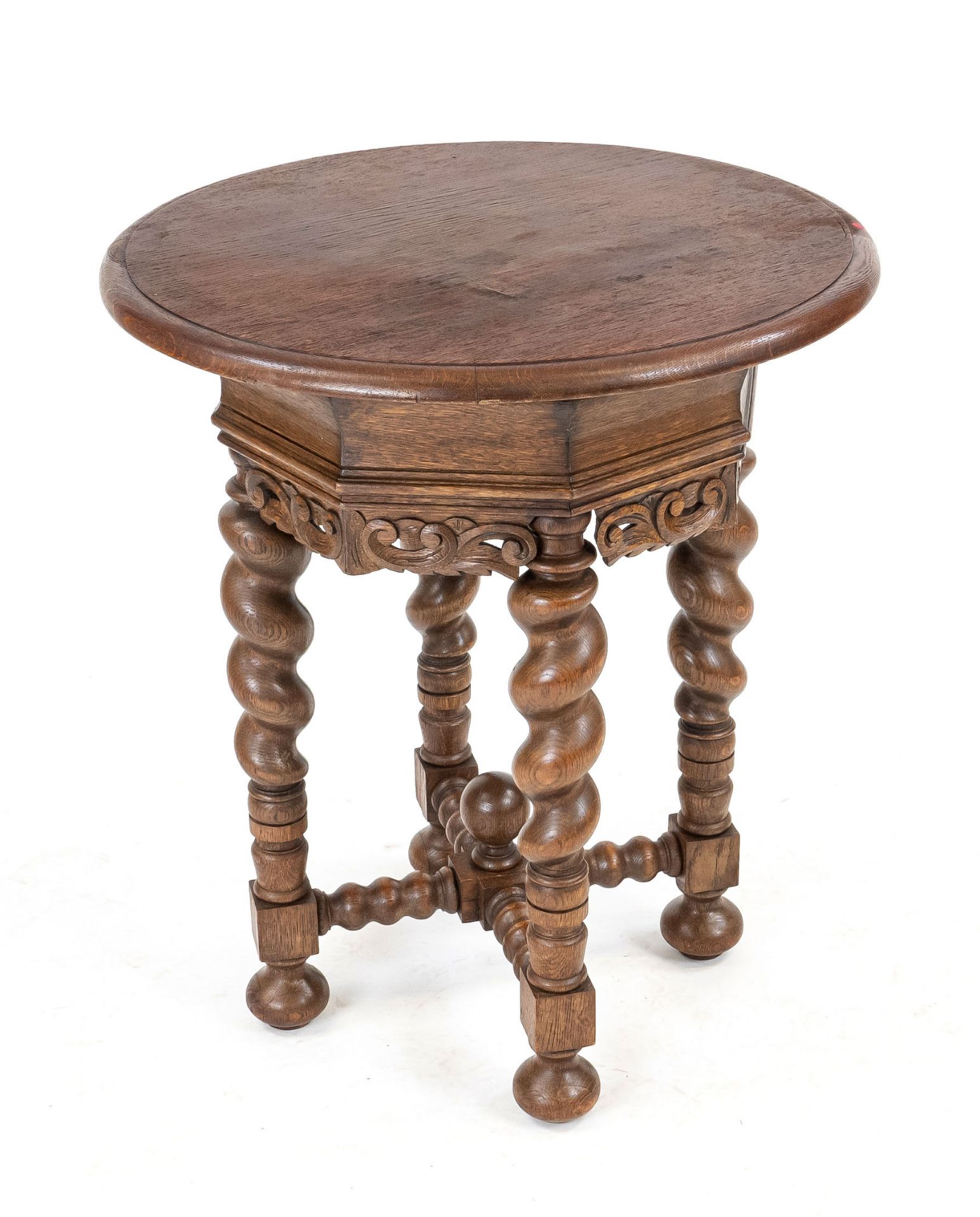Round side table around 1900, solid oak, h. 70 cm, d. 61 cm