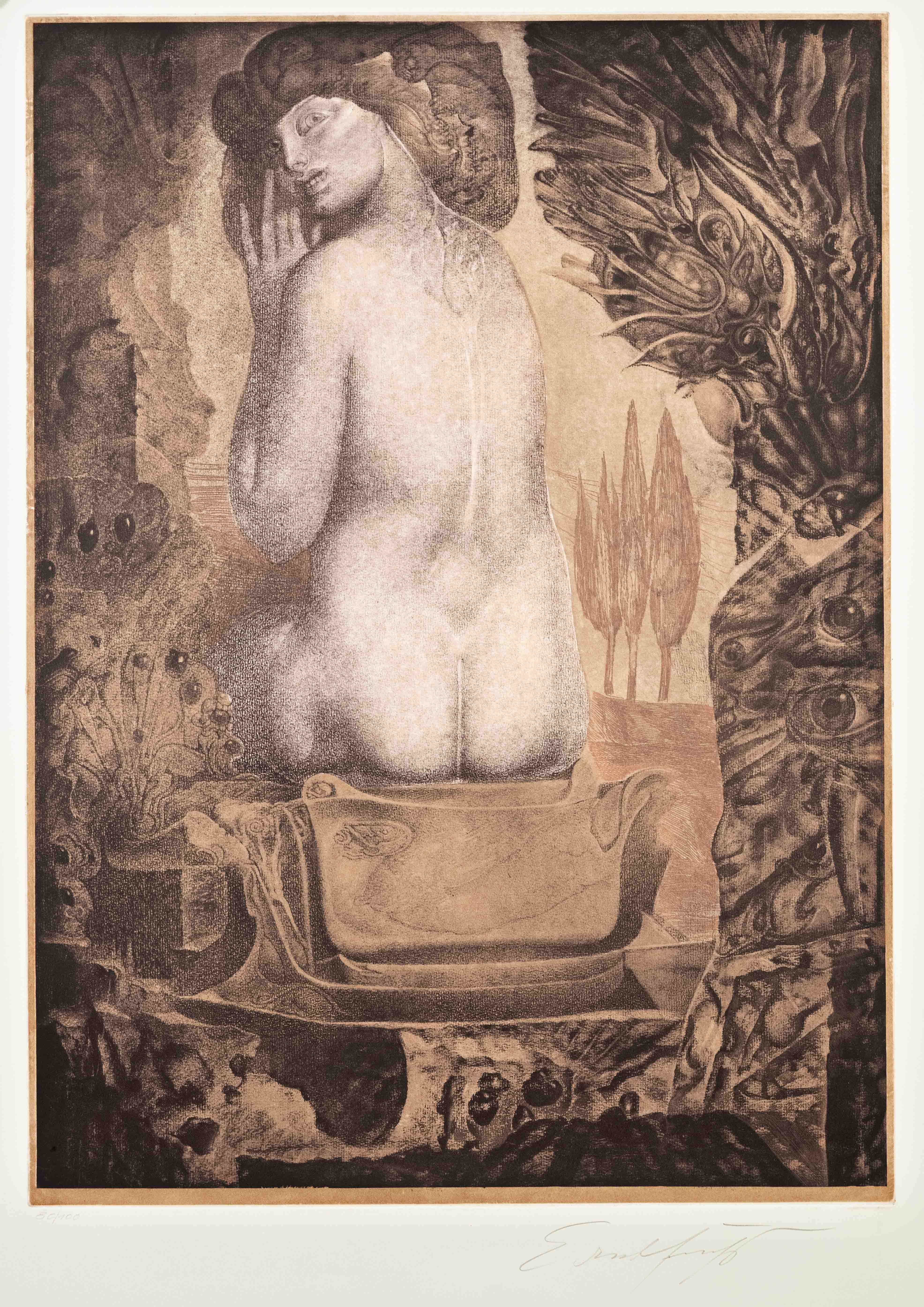 Ernst Fuchs (1930-2015), ''Sagesituation'', catalog raisonné Das Graphische Werk No. 206, large