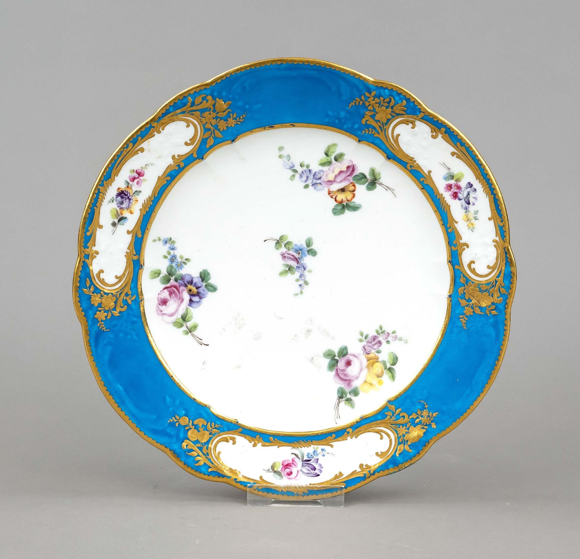 Plate, Sevres, France, 1766, form ''asiette a palmes'' (palm frond plate), polychrome floral