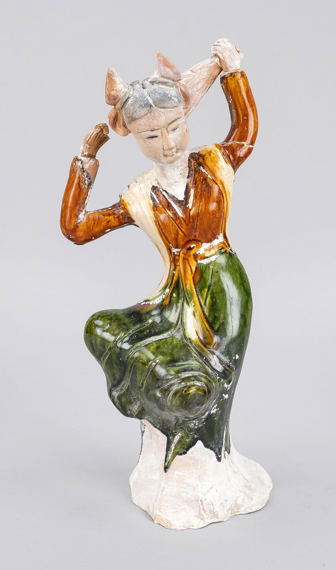Sancai tomb figure with chin. China, Republic period (1911-1949), earthenware with cold painting and