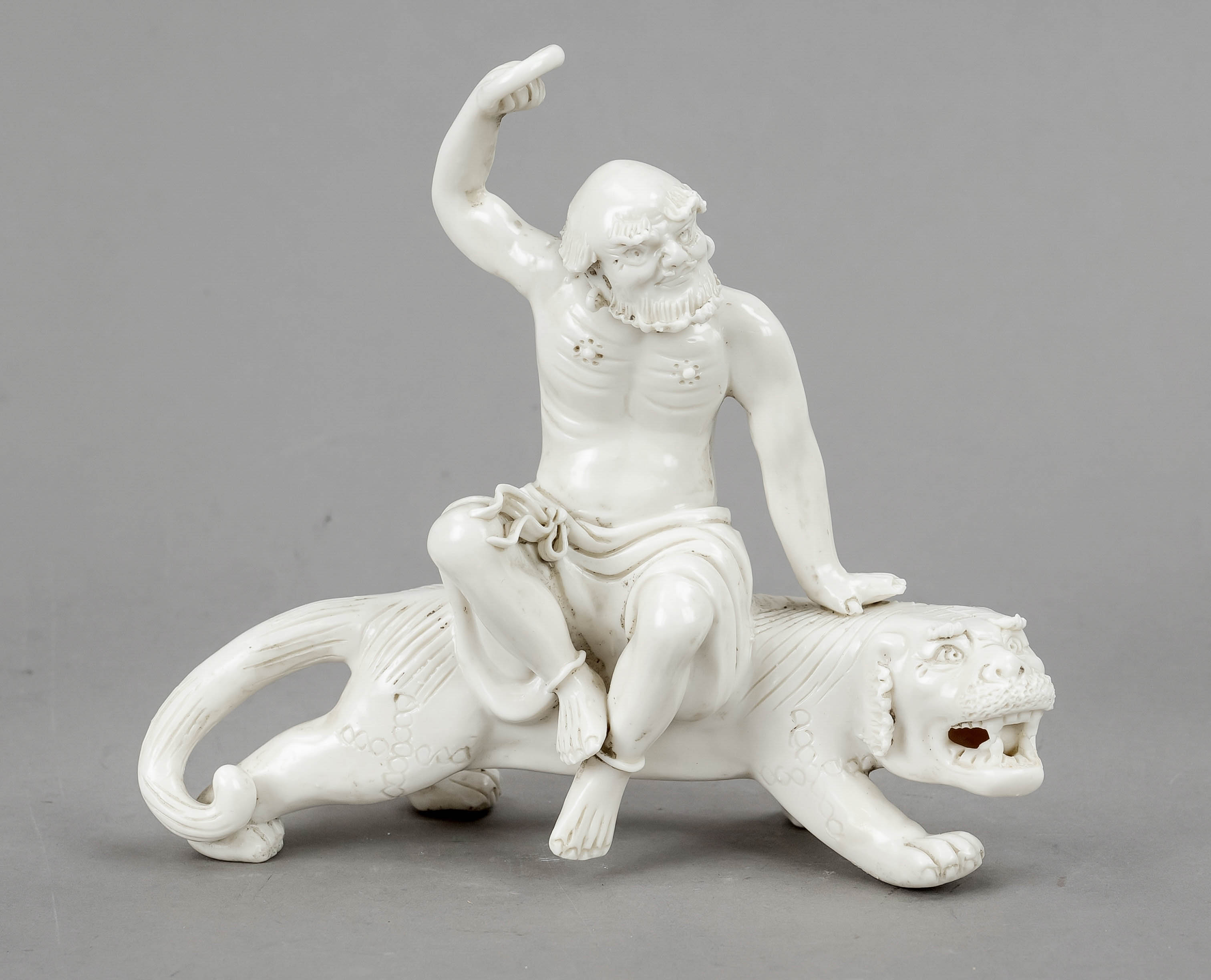 Arhat Pindola Blanc de Chine, China, 19th/20th c., dehua porcelain of Luohan with ring riding on