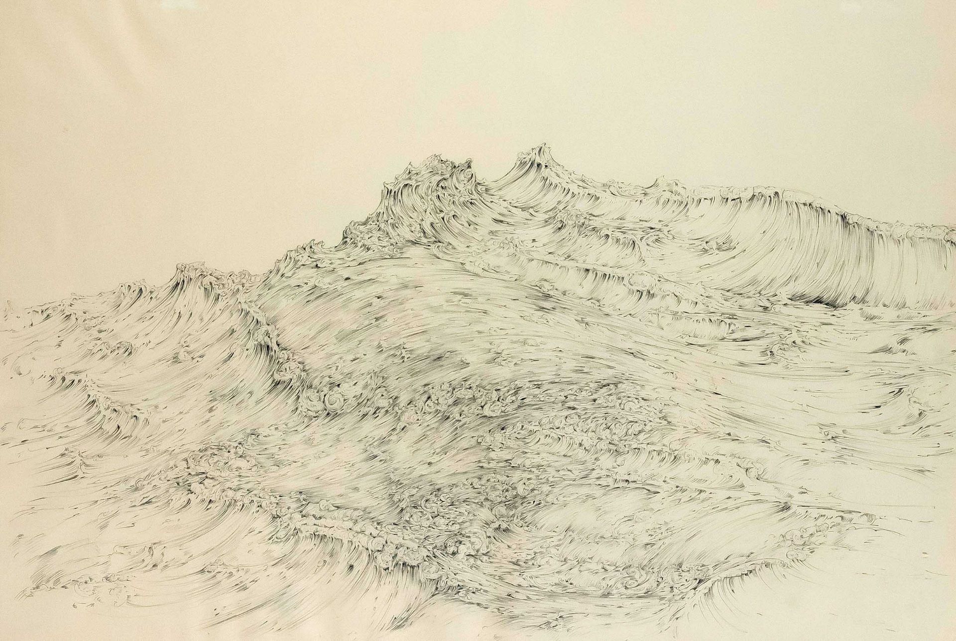 Anonymous artist of the 20th century, Waves, pencil drawing on Schoellershammer paper with the dry