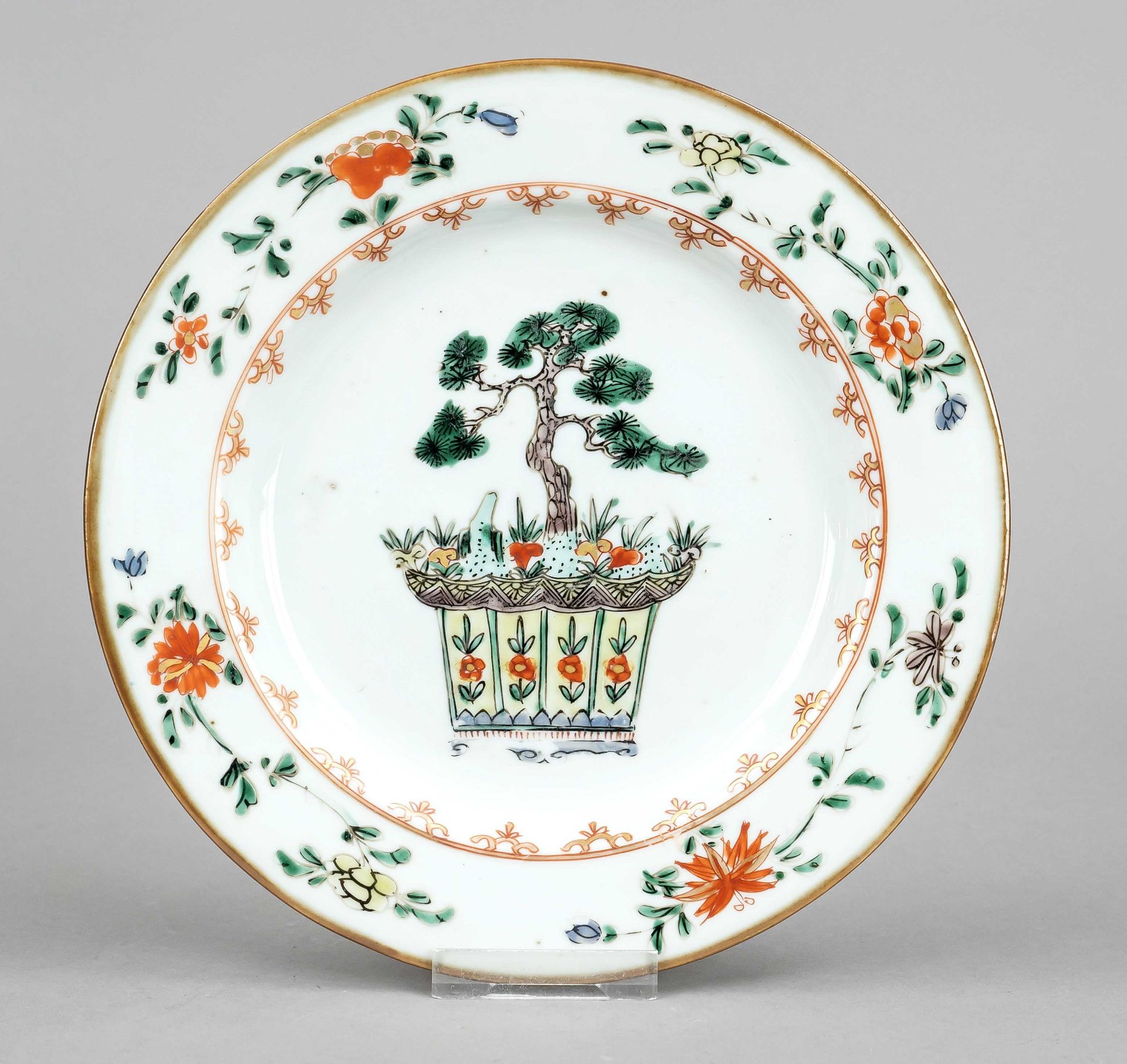 Plate ''Bonsai of Longevityl'' Famille Verte, China, Qing, Kangxi period(1662-1722), porcelain