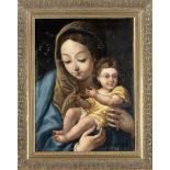 Unidentified 18th century painter, Madonna and Child, oil on canvas, unsigned, doubled, restored and