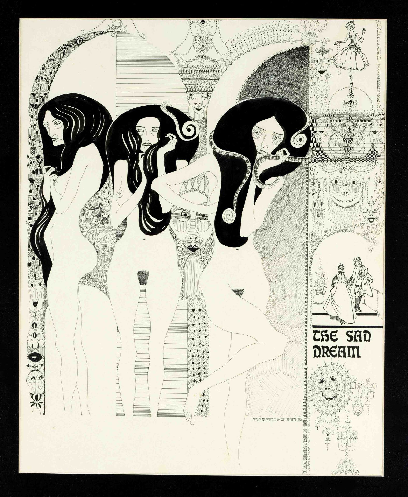 Anonymous illustrator 2nd half 20th century, ''The Sad Dream'', composition with three female nudes,