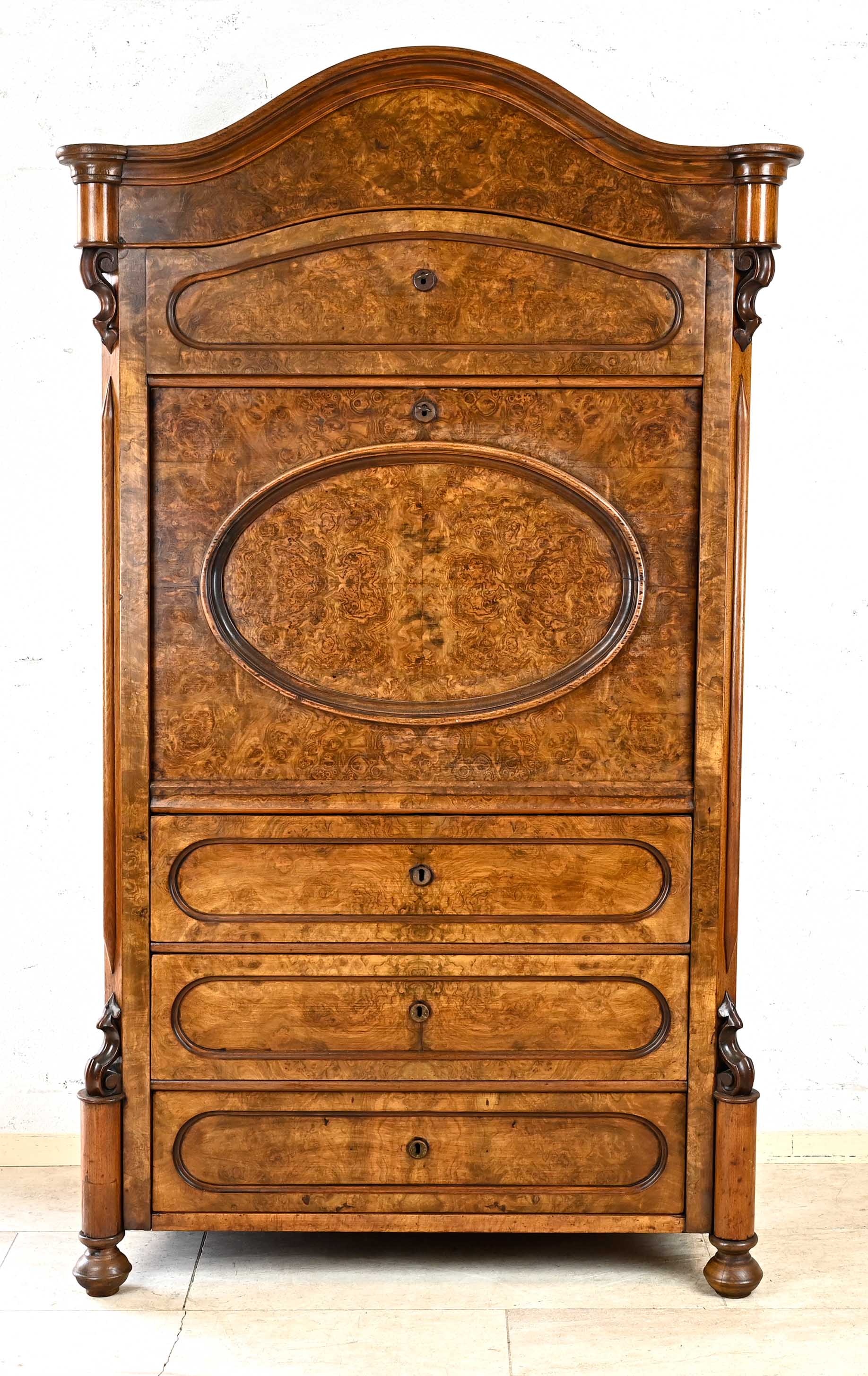 Standing secretary around 1870, Louis-Philippe, burr walnut veneered and partly ebonized, corpus - Image 2 of 2