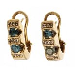 Christ blue topaz diamond clip earrings GG 585/000 with 4 round faceted blue topazes 4 mm, light