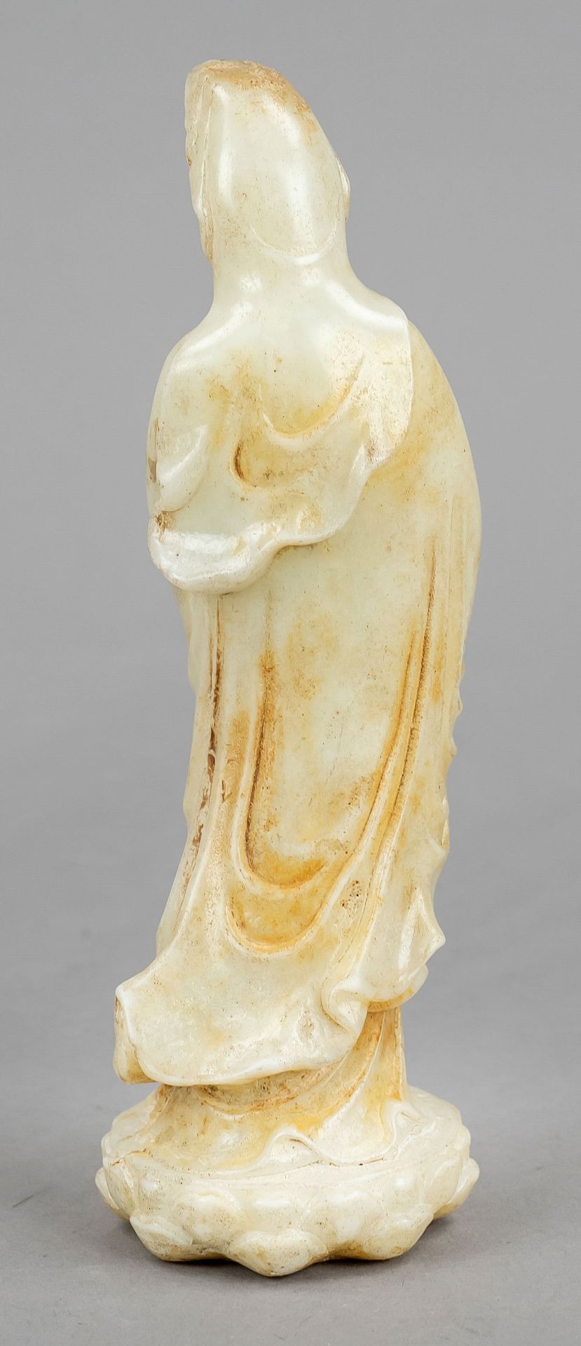 Guanyin with rosary, China, 20th century, whitish jade-like mineral carved, merciful Avalokiteshvara - Image 2 of 2