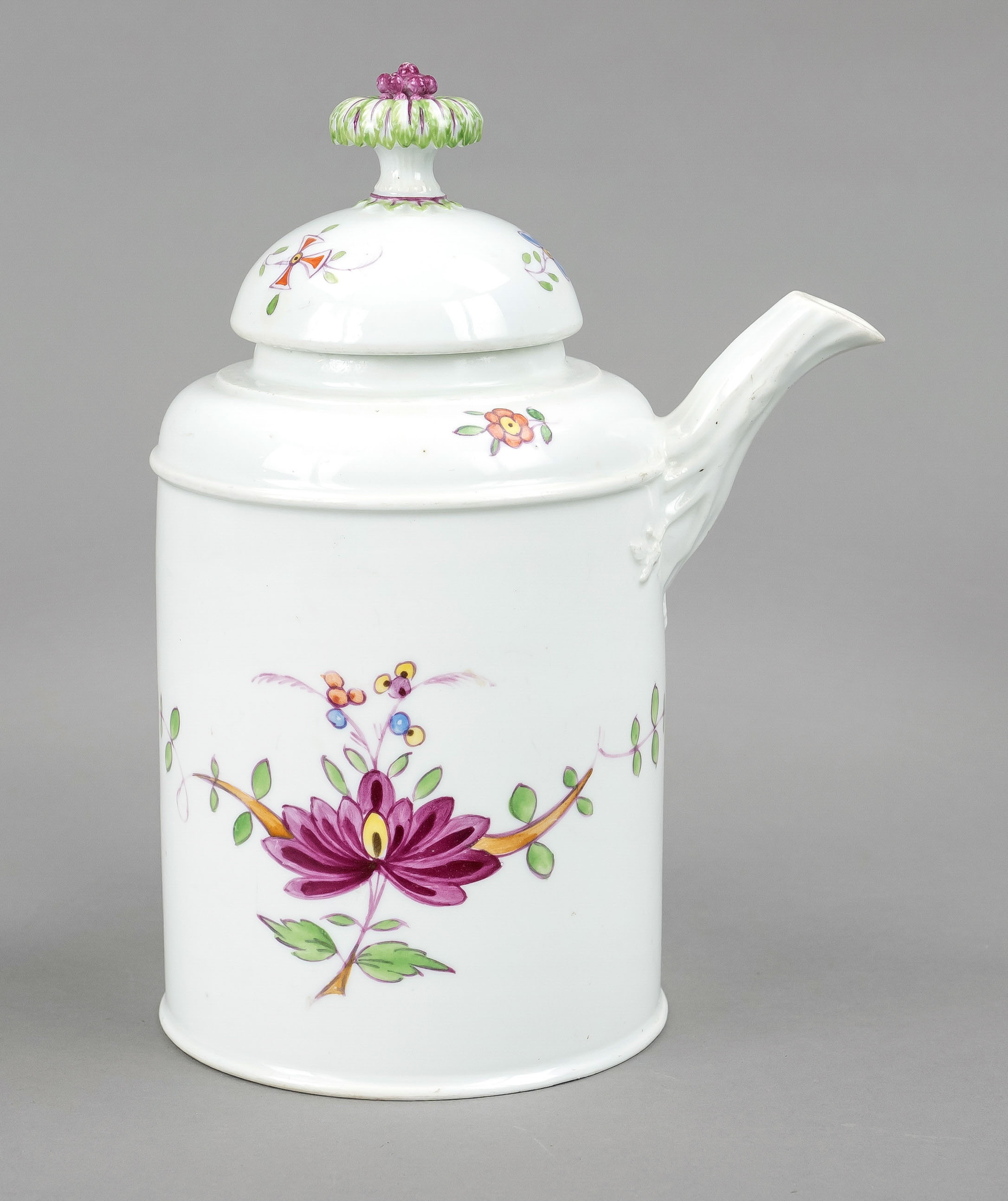 Chocolate pot, Meissen, Marcolini mark 1774-1814, cylindrical form with wooden handle on the side, - Image 2 of 2