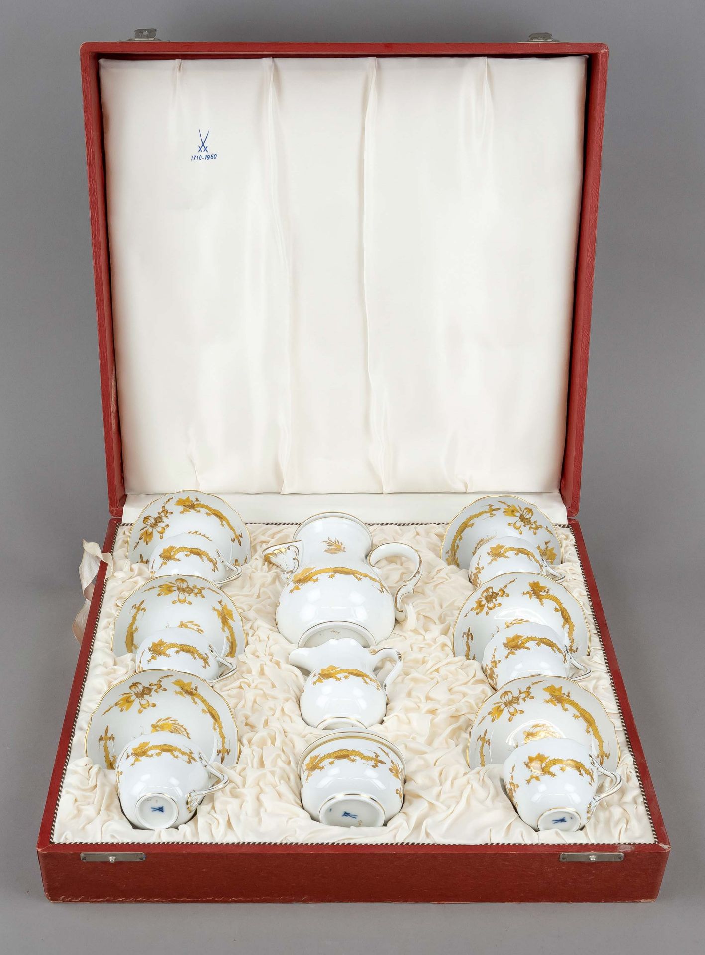 Mocha service for 6 persons, 15-piece set, Meissen circa 1960, 1st choice, form new cut-out, decor - Image 2 of 2