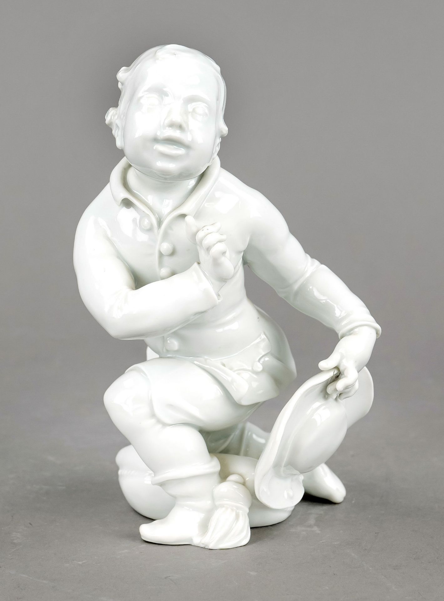 Kneeling boy with hat, Meissen, mark after 1934, 2nd choice, design Paul Börner in 1929, mon., model